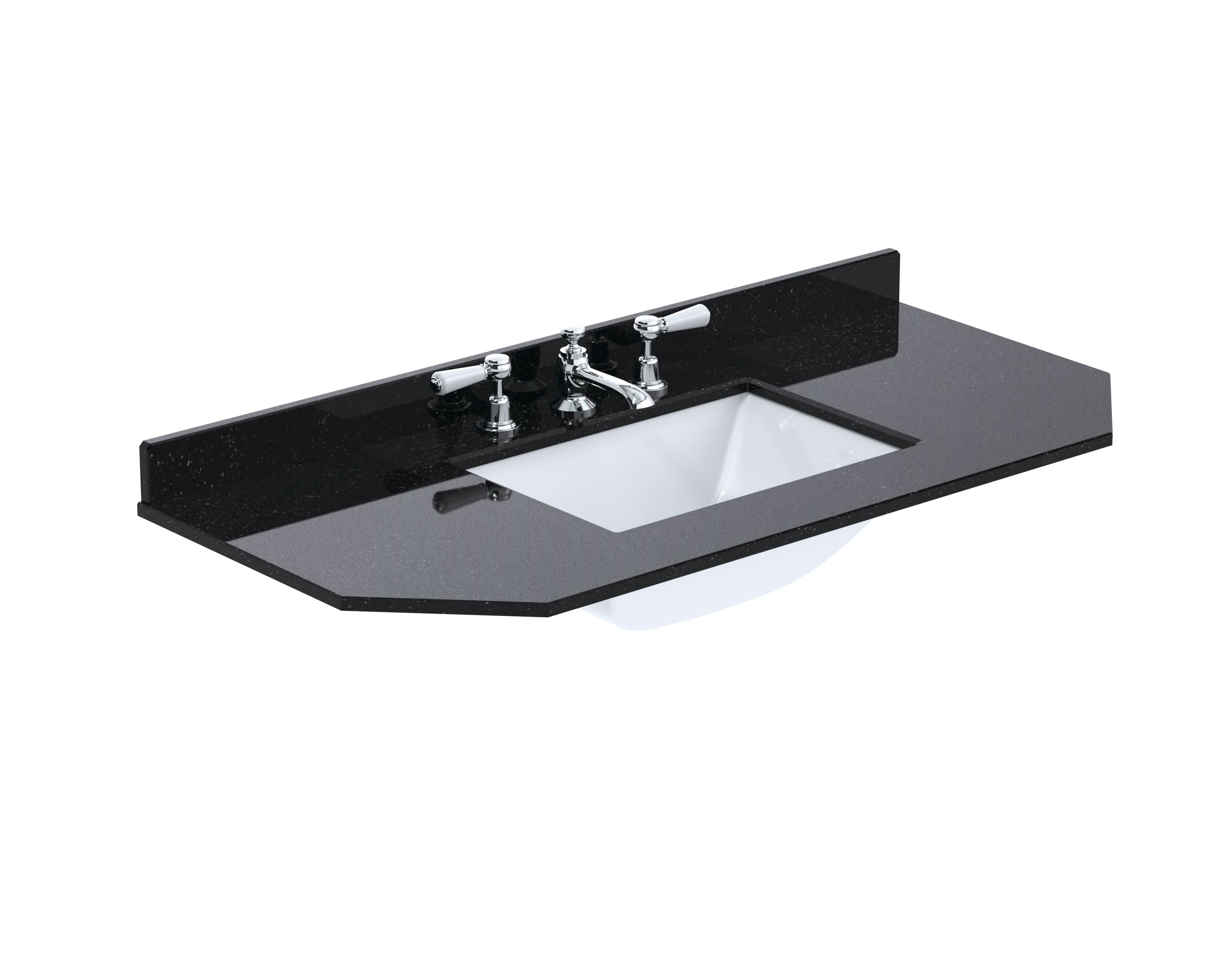Old London Wall Hung Angled Marble Top Square Basin 3 Tap Hole, Durable Ceramic Basin with Natural Stone Countertop Top in Premium Black Finish, 1000mm