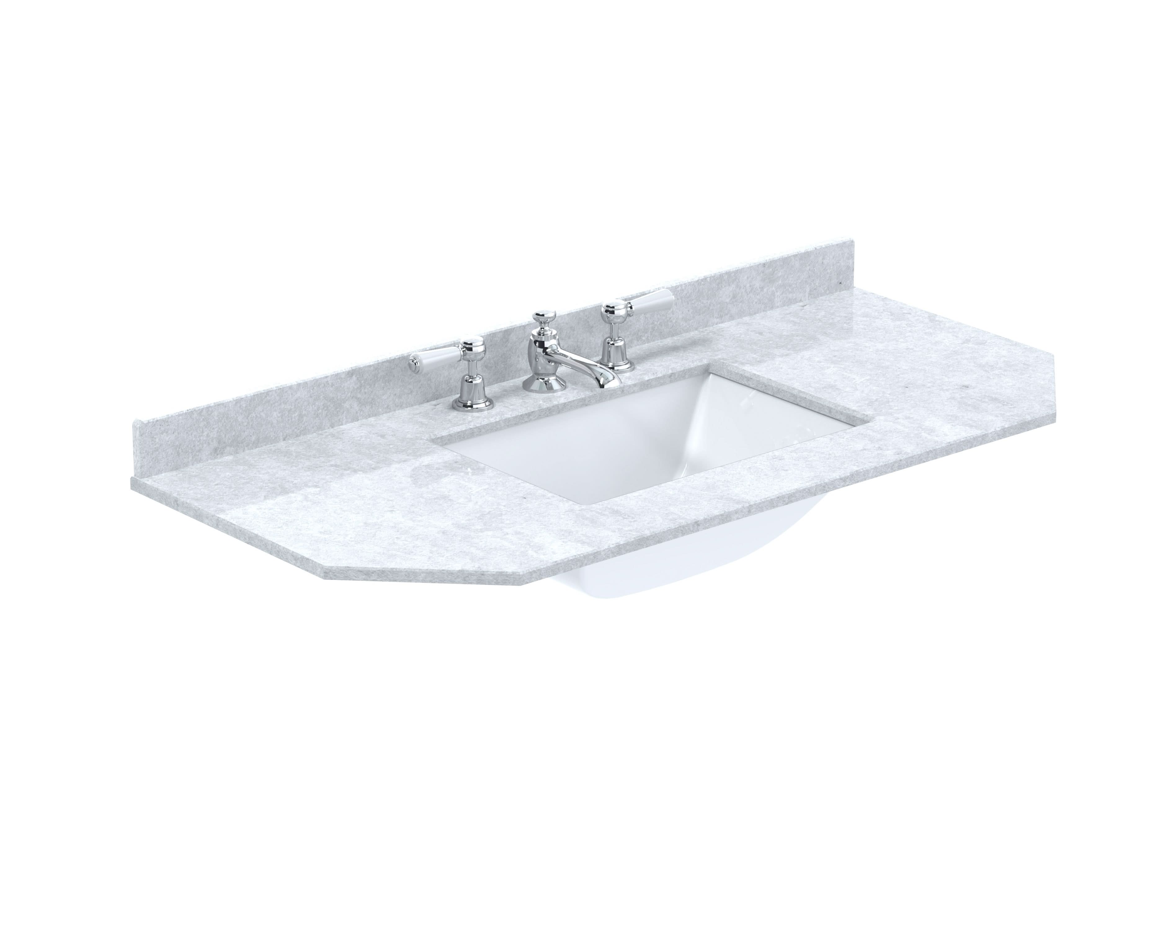 Old London Wall Hung Angled Marble Top Square Basin 3 Tap Hole, Durable Ceramic Basin with Natural Stone Countertop Top in Premium White Finish, 1000mm