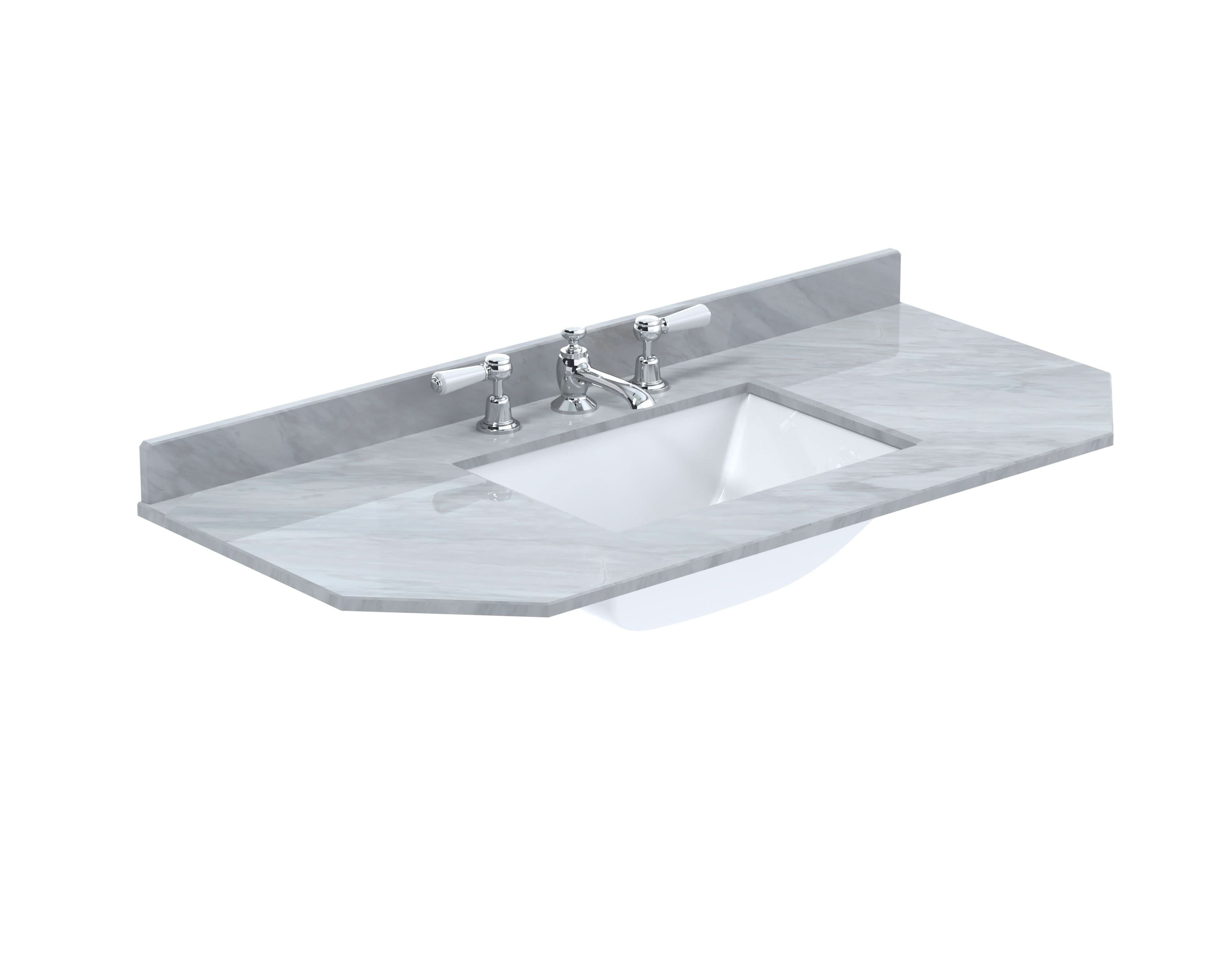 Old London Wall Hung Angled Marble Top Square Basin 3 Tap Hole, Durable Ceramic Basin with Natural Stone Countertop Top in Premium Grey Finish, 1000mm