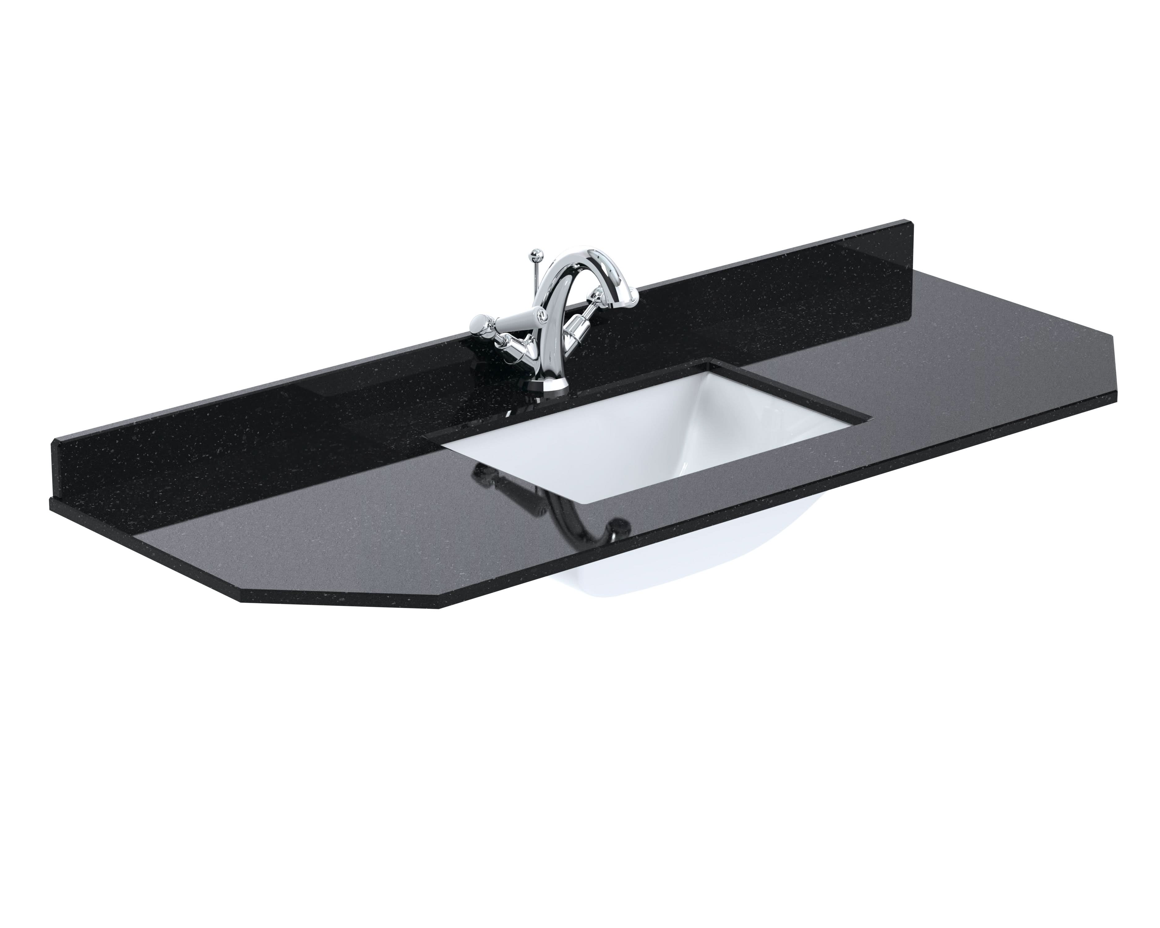 Old London Wall Hung Angled Marble Top Square Basin 1 Tap Hole, Durable Ceramic Basin with Natural Stone Countertop Top in Premium Black Finish, 1200mm