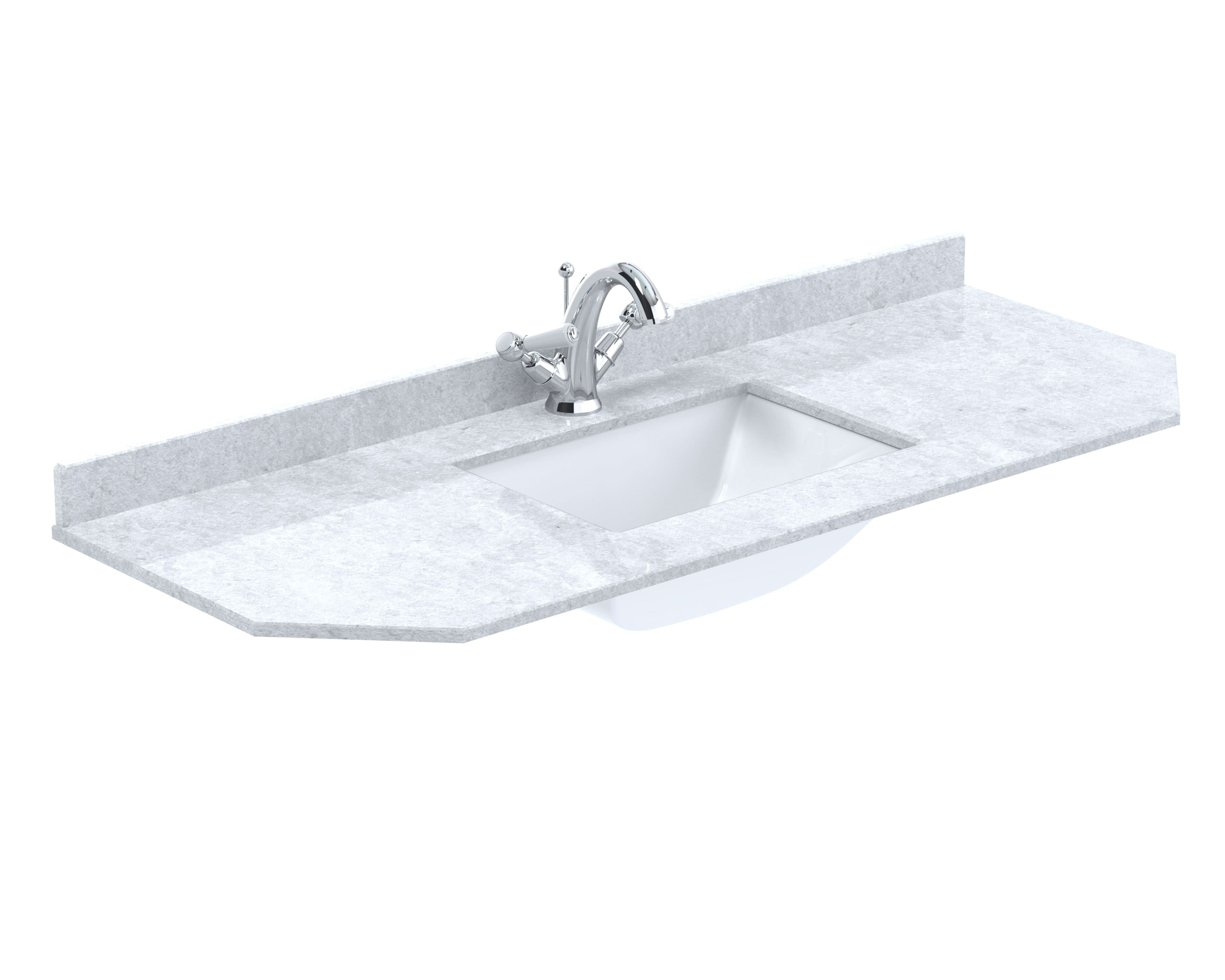 Old London Wall Hung Angled Marble Top Square Basin 1 Tap Hole, Durable Ceramic Basin with Natural Stone Countertop Top in Premium White Finish, 1200mm