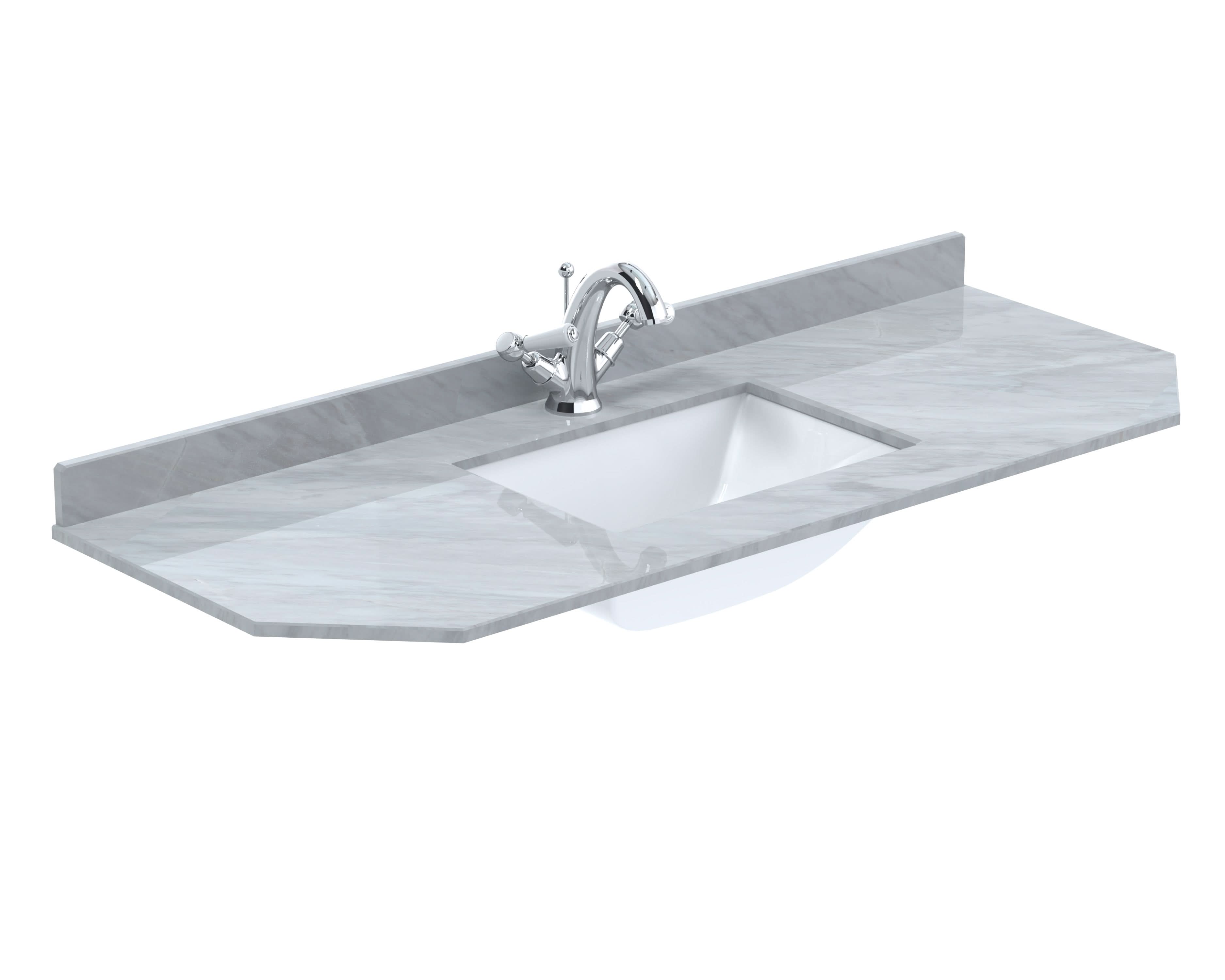 Old London Wall Hung Angled Marble Top Square Basin 1 Tap Hole, Durable Ceramic Basin with Natural Stone Countertop Top in Premium Grey Finish, 1200mm
