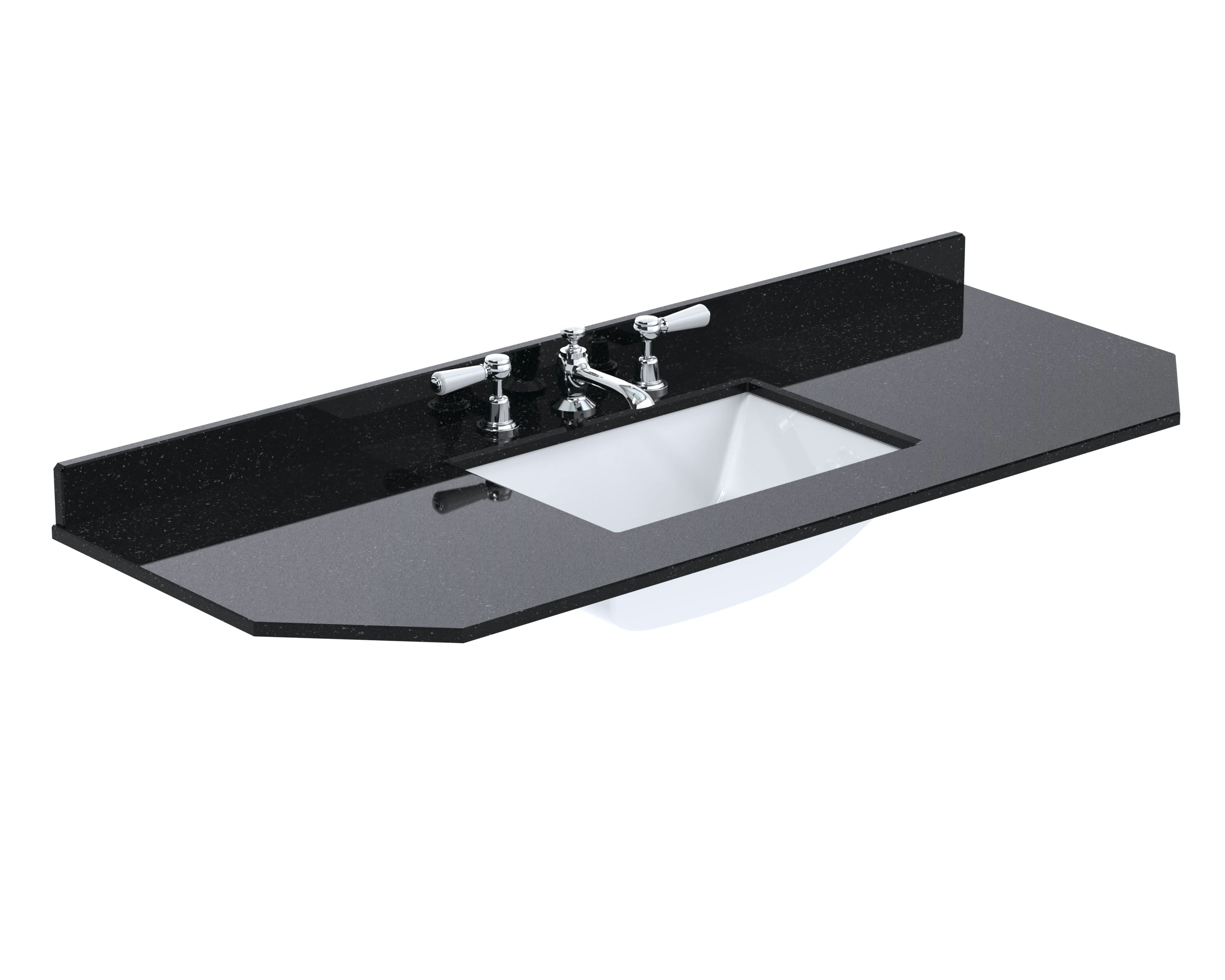 Old London Wall Hung Angled Marble Top Square Basin 3 Tap Hole, Durable Ceramic Basin with Natural Stone Countertop Top in Premium Black Finish, 1200mm