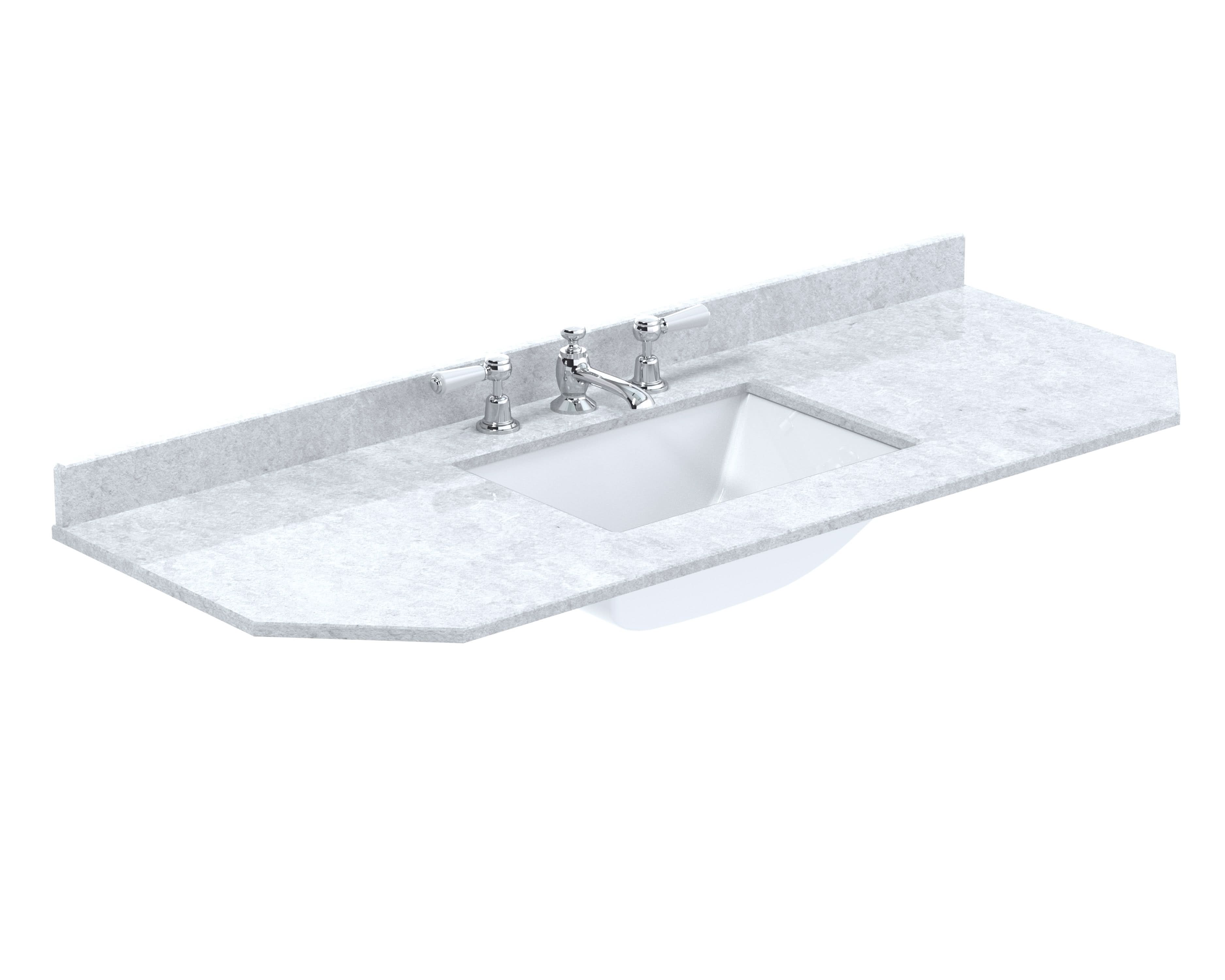 Old London Wall Hung Angled Marble Top Square Basin 3 Tap Hole, Durable Ceramic Basin with Natural Stone Countertop Top in Premium White Finish, 1200mm