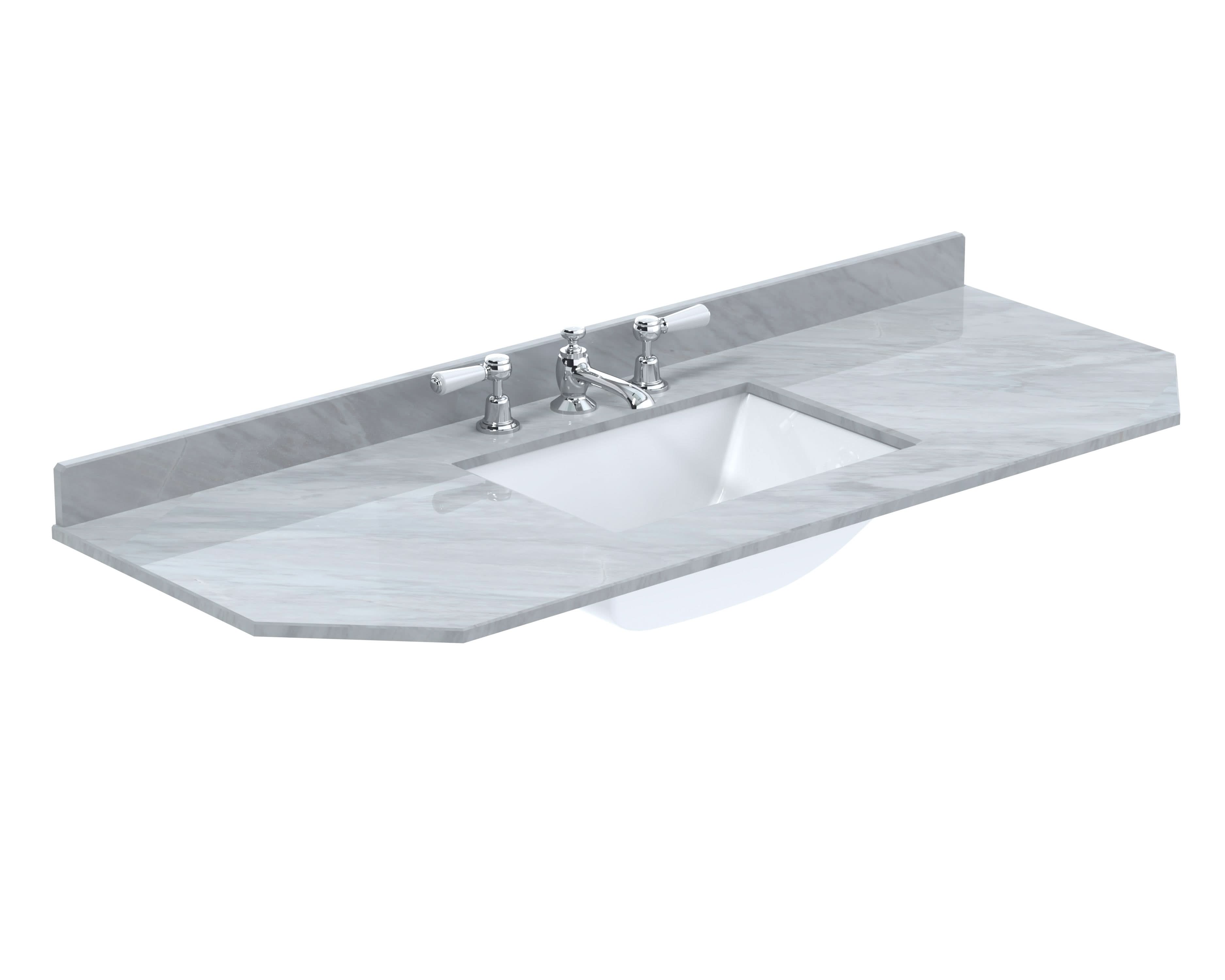 Old London Wall Hung Angled Marble Top Square Basin 3 Tap Hole, Durable Ceramic Basin with Natural Stone Countertop Top in Premium Grey Finish, 1200mm
