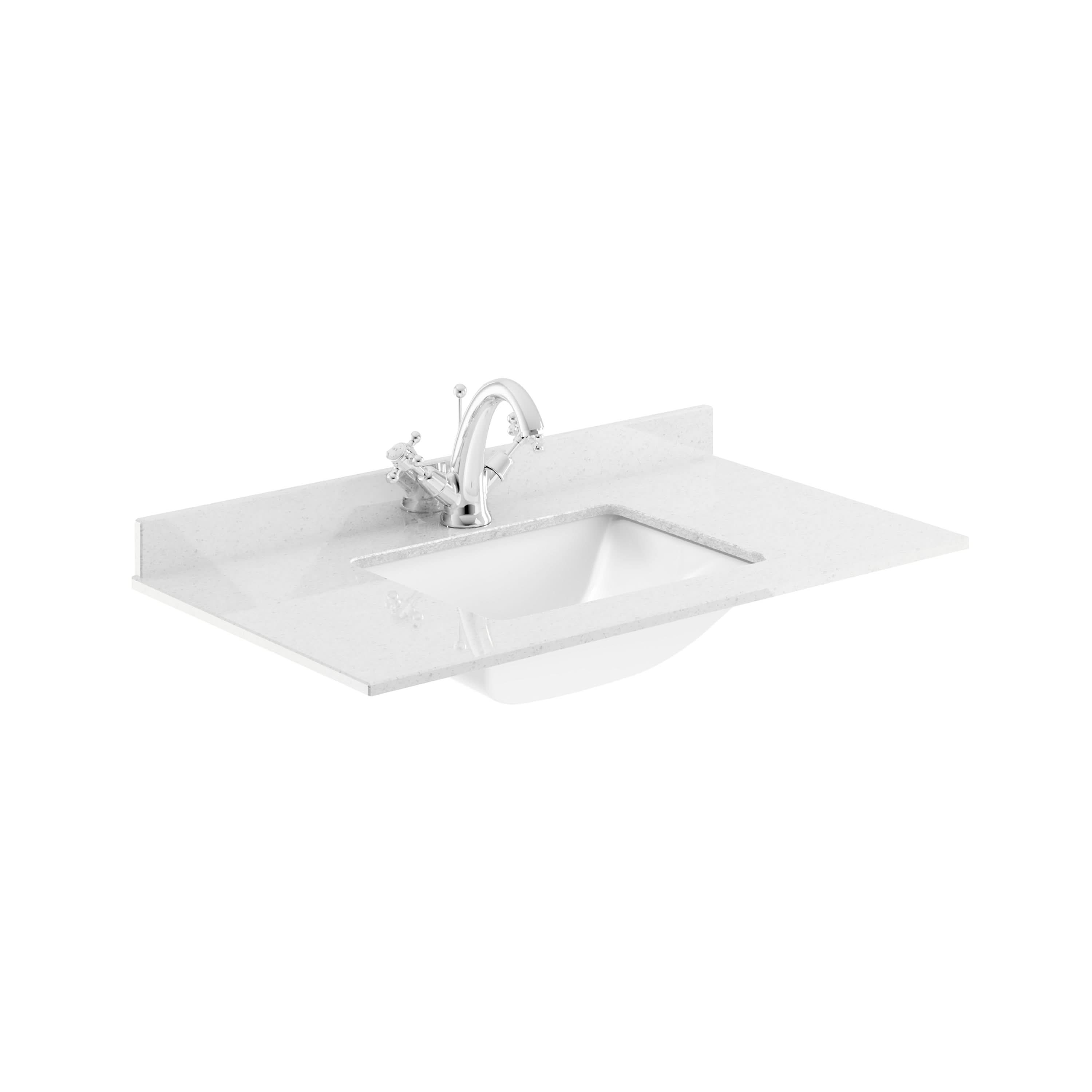 Old London Wall-Mounted Single Square Bowl Ceramic Basin 1 Tap Hole with Marble Work Top Bowl, Durable Wash Basin and Countertop for Modern Bathroom in White, 800mm