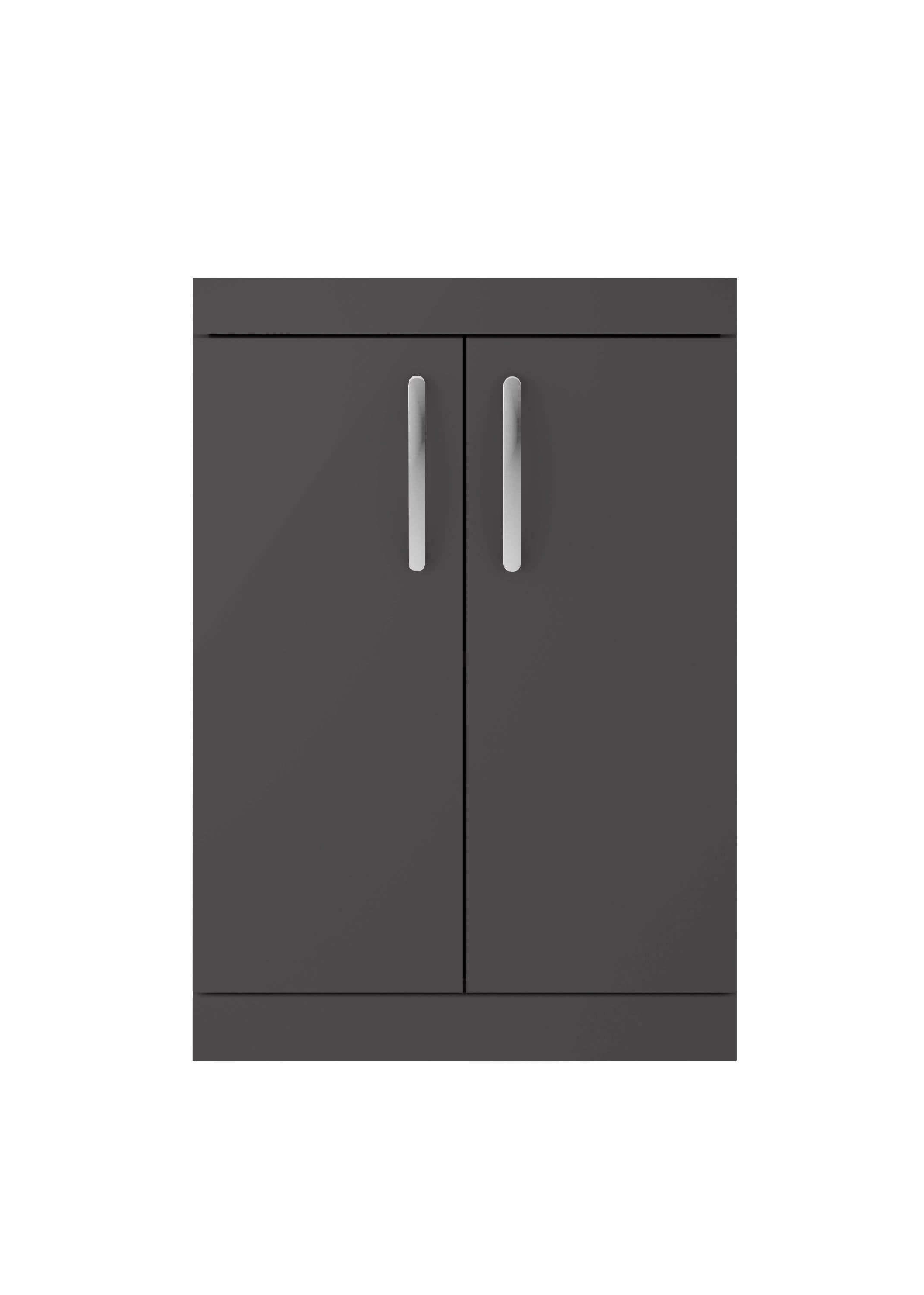 Hudson Reed Athena Floor Standing Vanity Unit, Durable Soft Close 2-Door, Modern Bathroom Cabinet Storage in Gloss Grey, 600mm