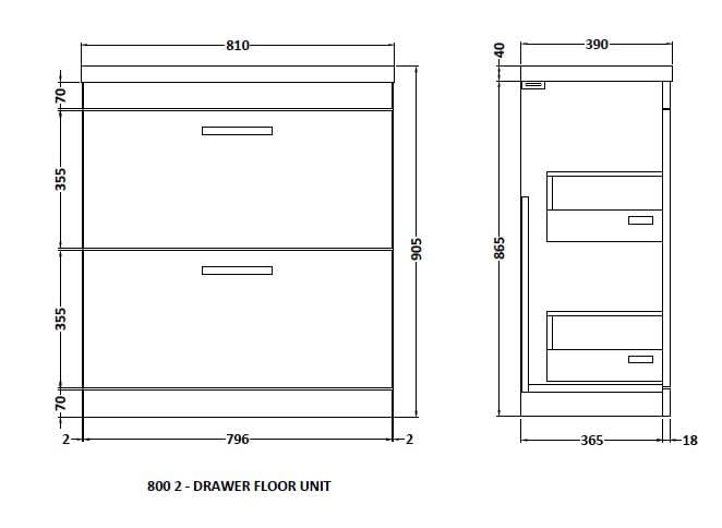 Hudson Reed Athena Floor Standing Vanity Unit, Durable Soft Close 2-Drawer, Modern Bathroom Cabinet Storage in Gloss Grey, 800mm