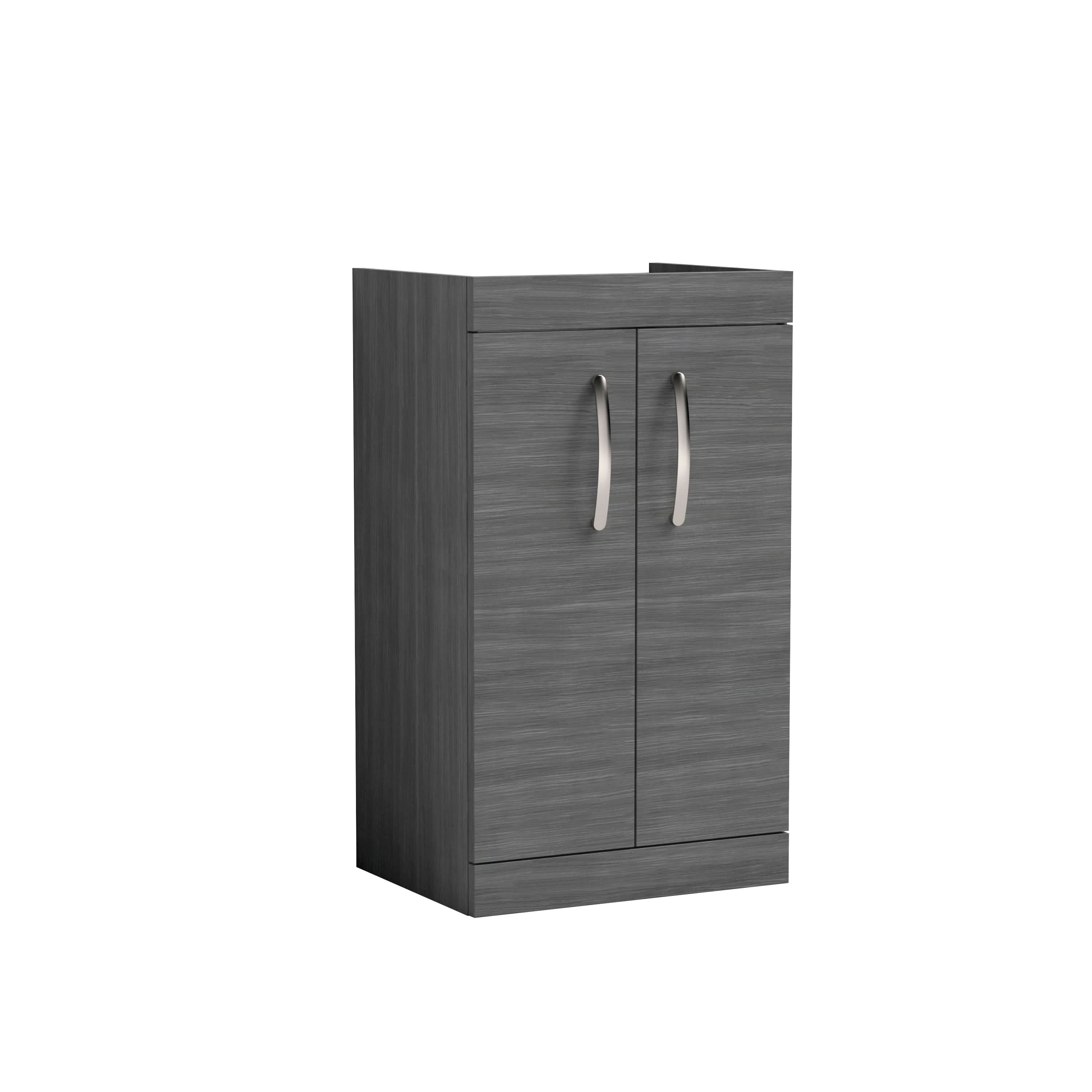 Hudson Reed Athena Floor Standing Vanity Unit, Durable 2 Soft Close Doors Vanity in D Shape Handle with Storage for Modern Bathroom in Anthracite Woodgrain Finish, 500mm