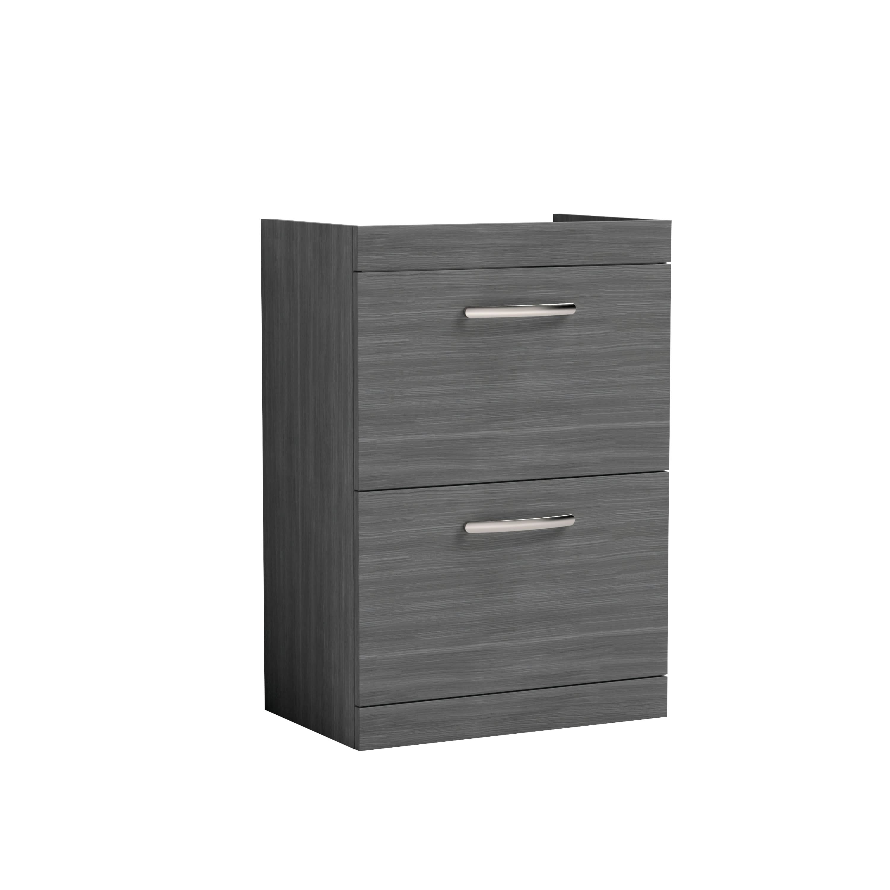Hudson Reed Athena Floor Standing Vanity Unit, Durable 2 Soft Close Drawers Vanity in D Shape Handle with Storage for Modern Bathroom in Anthracite Woodgrain Finish, 600mm