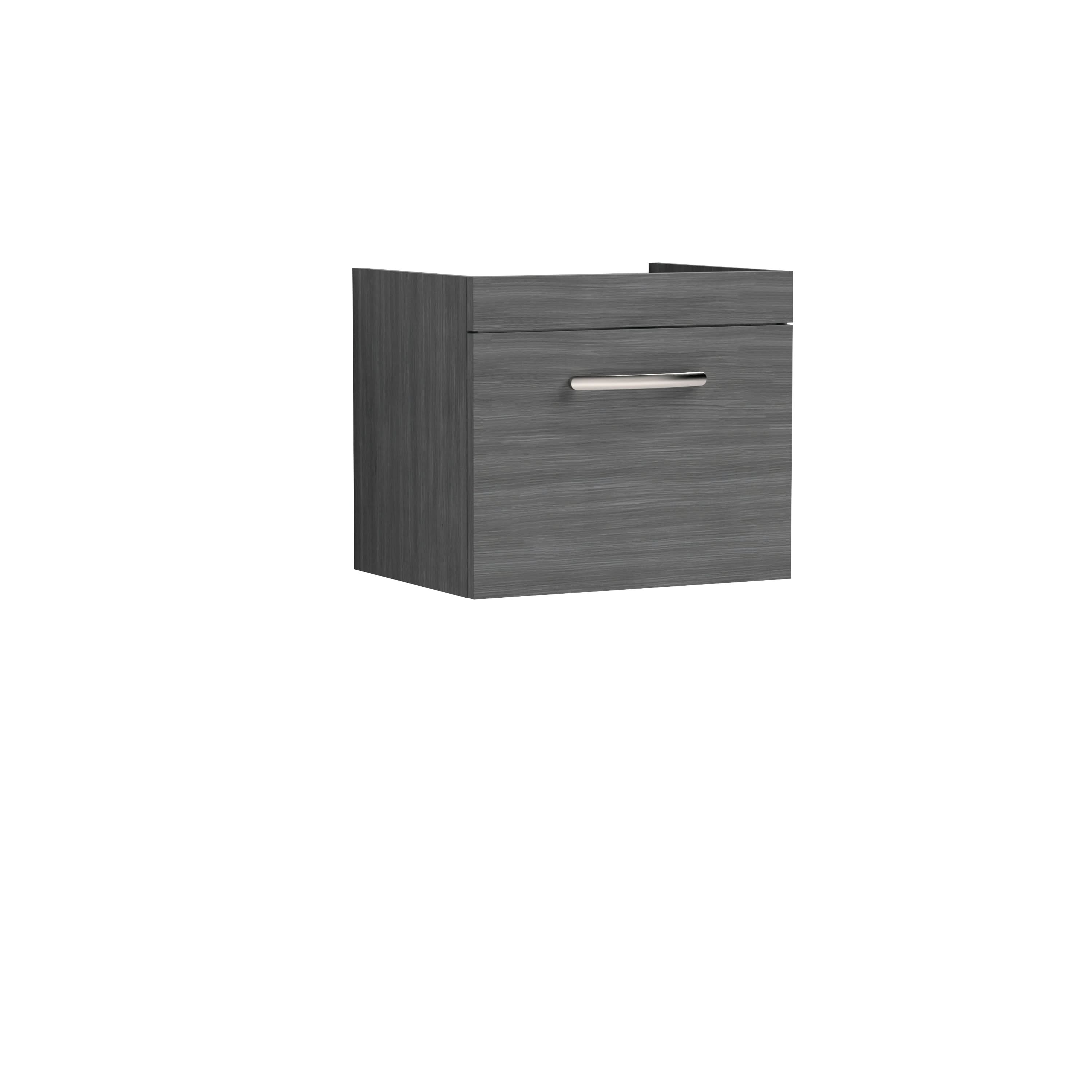 Hudson Reed Athena Wall Hung Vanity Unit, Durable Soft Close Drawer Vanity in D Shape Handle with Storage for Modern Bathroom in Anthracite Woodgrain Finish, 500mm