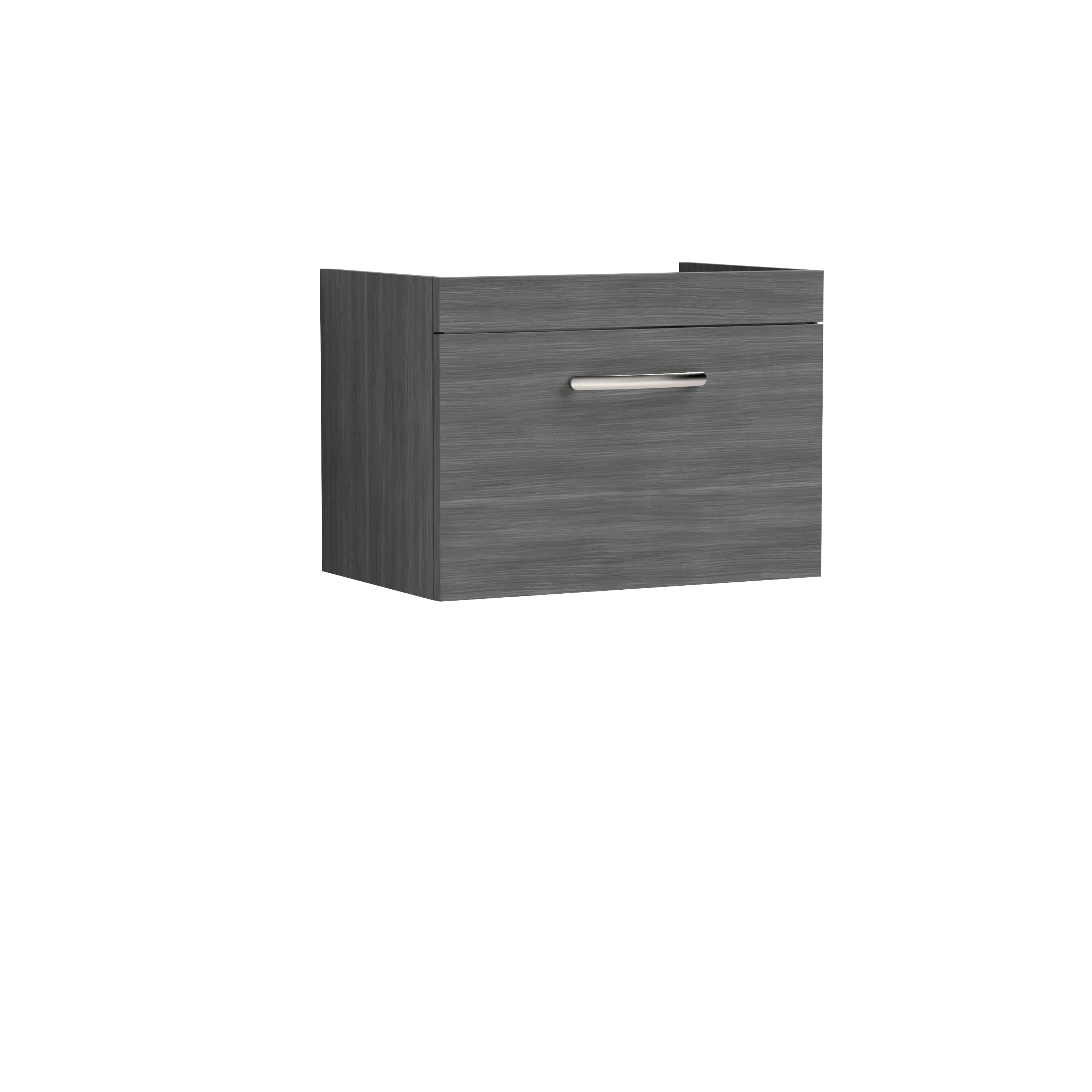 Hudson Reed Athena Wall Hung Vanity Unit, Durable Soft Close Drawer Vanity in D Shape Handle with Storage for Modern Bathroom in Anthracite Woodgrain Finish, 600mm