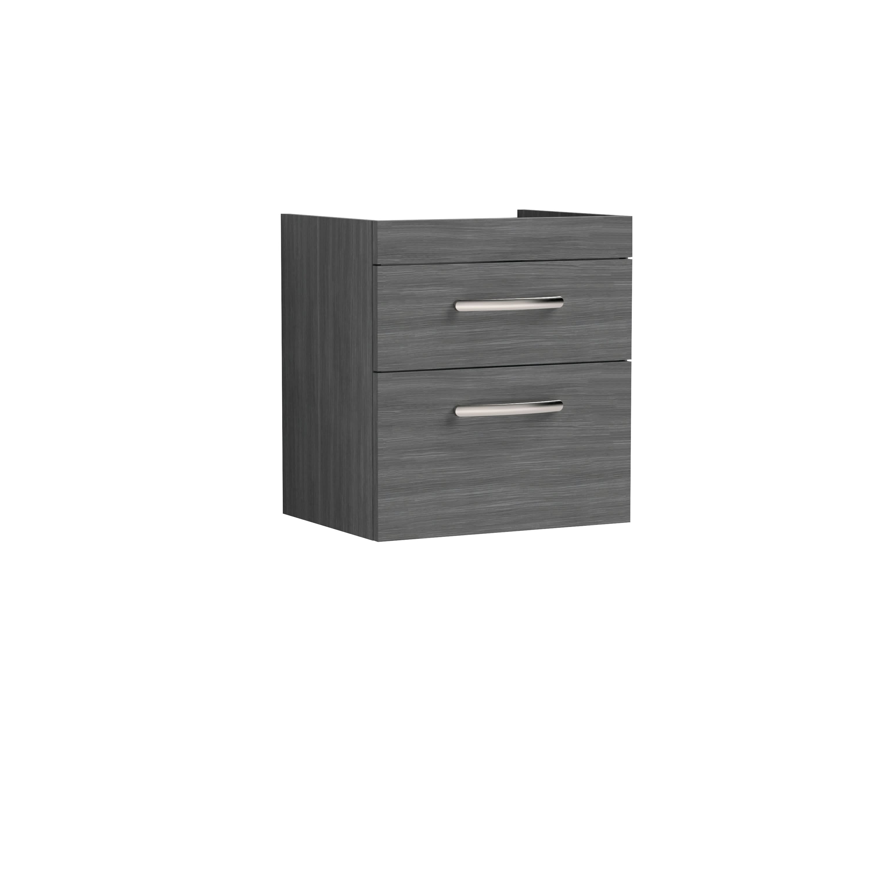 Hudson Reed Athena Wall Hung Vanity Unit, Durable 2 Soft Close Drawers Vanity in D Shape Handle with Storage for Modern Bathroom in Anthracite Woodgrain Finish, 500mm