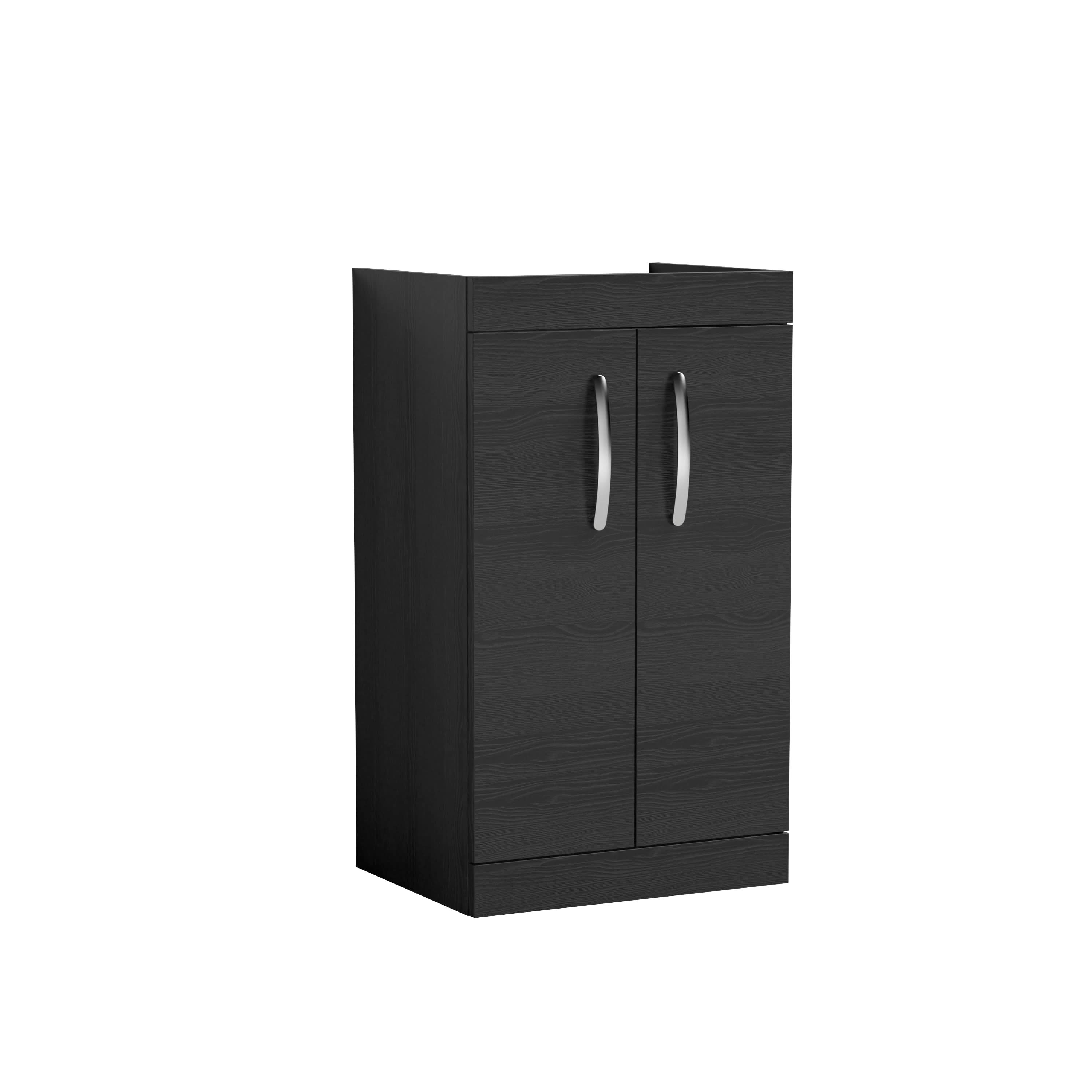 Hudson Reed Athena Floor Standing Vanity Unit, Durable 2 Soft Close Doors Vanity in D Shape Handle with Storage for Modern Bathroom in Charcoal Black Woodgrain, 500mm
