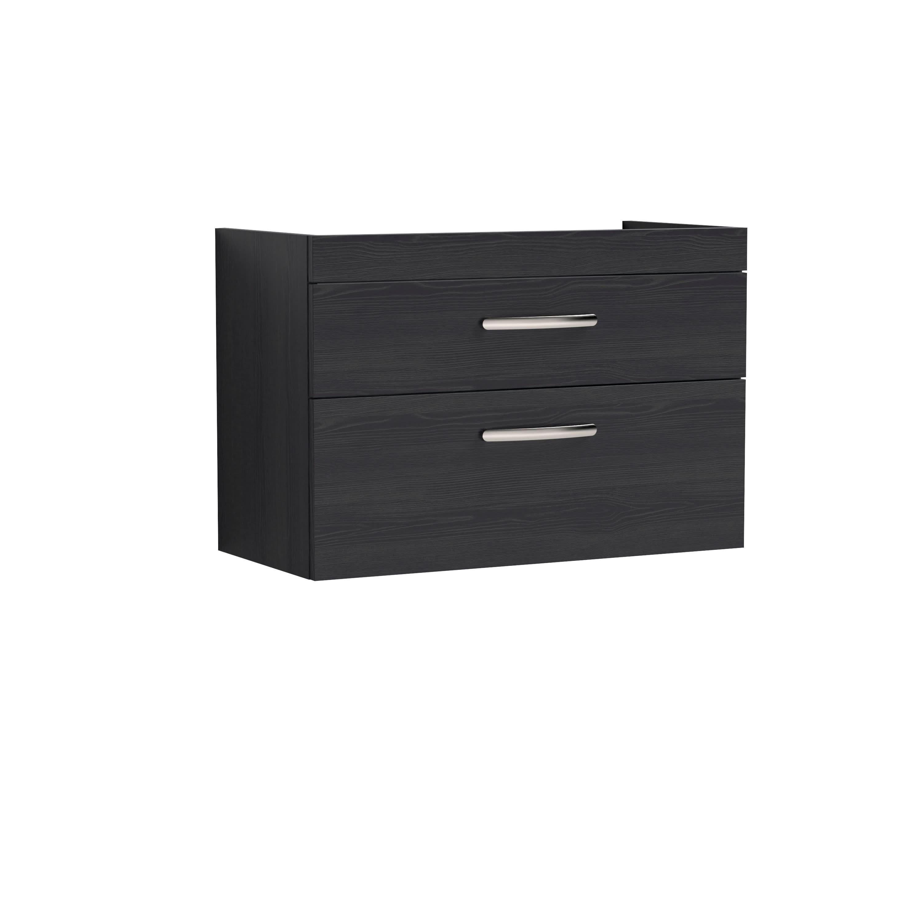 Hudson Reed Athena Wall Hung Vanity Unit, Durable 2 Soft Close Drawers Vanity in D Shape Handle with Storage for Modern Bathroom in Charcoal Black Woodgrain, 800mm