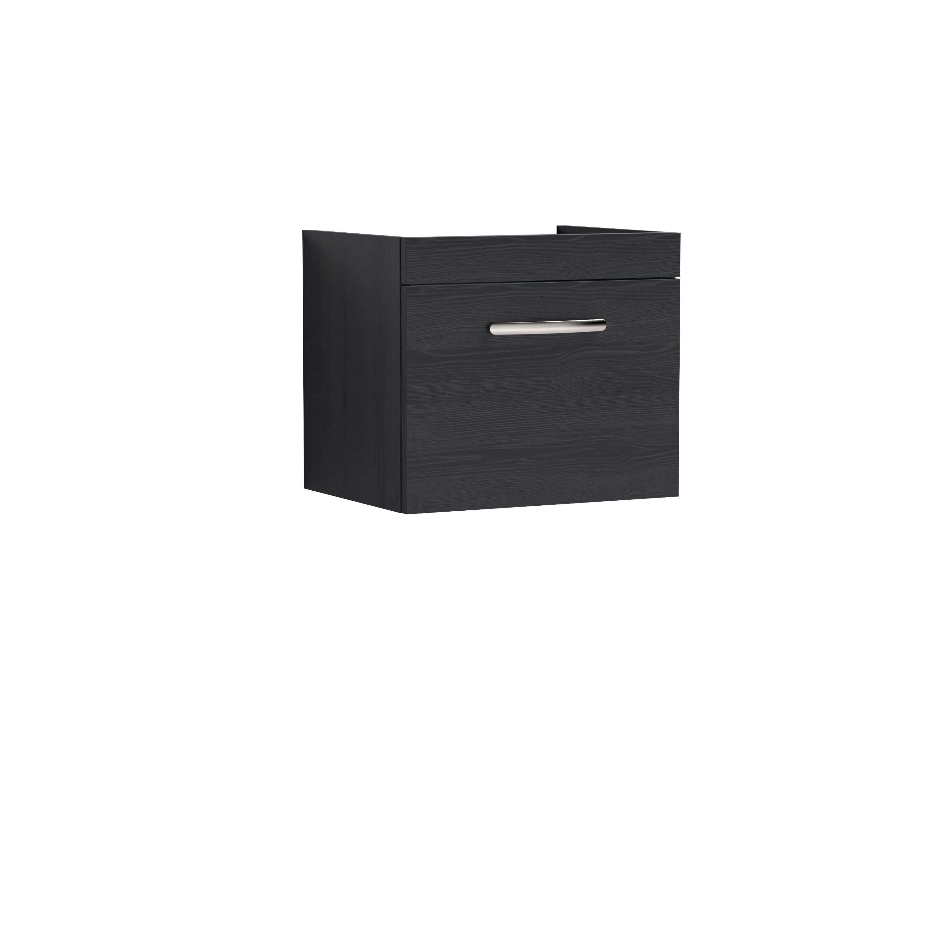 Hudson Reed Athena Wall Hung Vanity Unit, Durable Soft Close Drawer Vanity in D Shape Handle with Storage for Modern Bathroom in Charcoal Black Woodgrain, 500mm