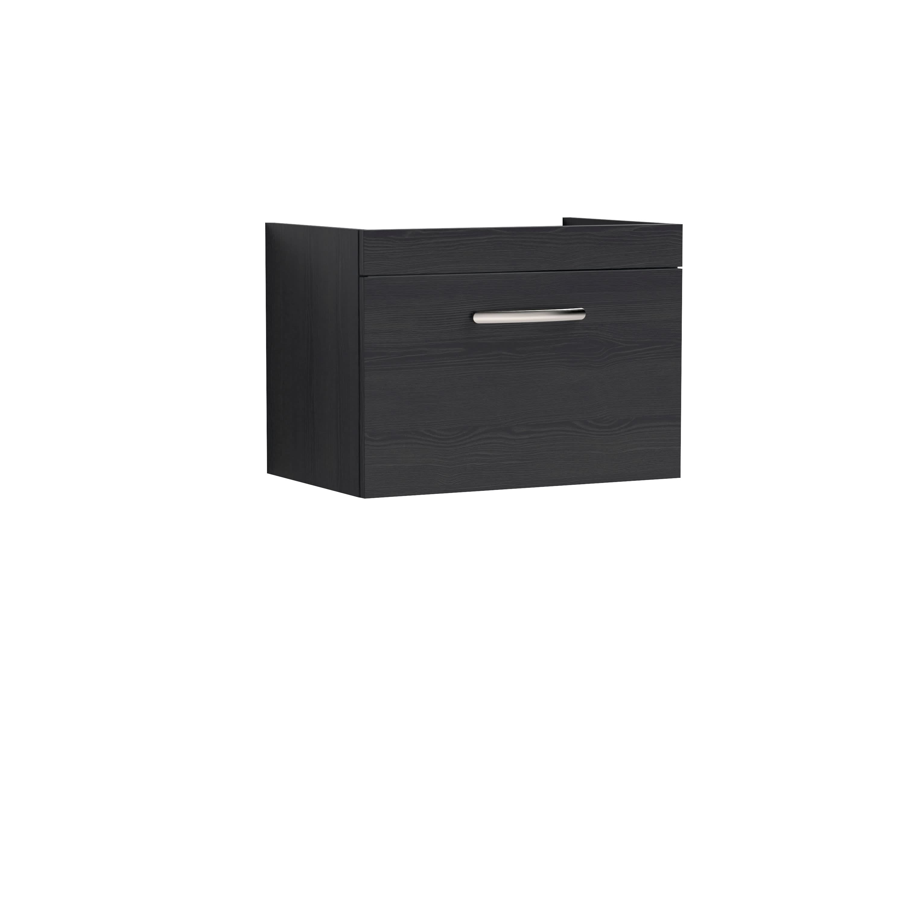 Hudson Reed Athena Wall Hung Vanity Unit, Durable Soft Close Drawer Vanity in D Shape Handle with Storage for Modern Bathroom in Charcoal Black Woodgrain, 600mm