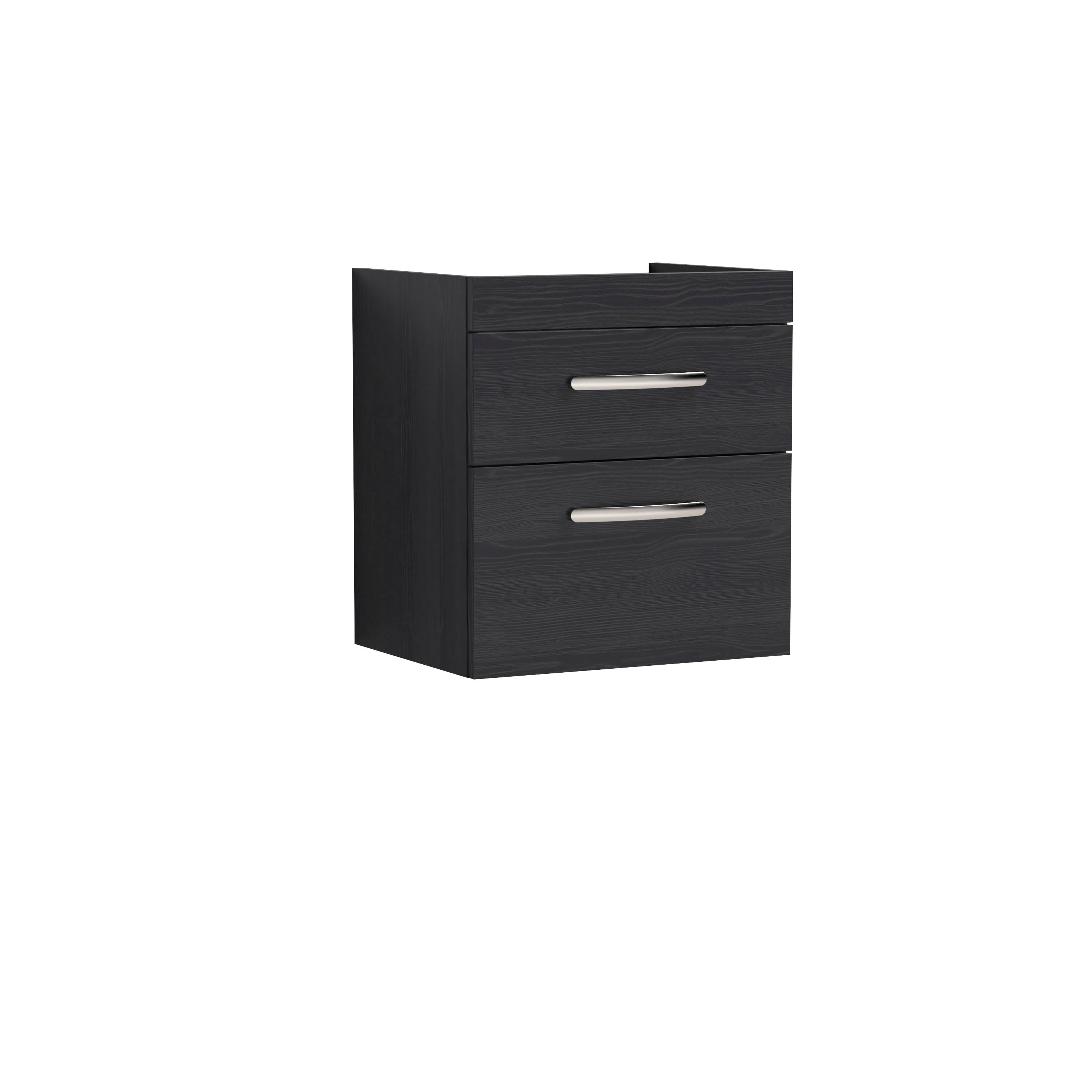 Hudson Reed Athena Wall Hung Vanity Unit, Durable 2 Soft Close Drawers Vanity in D Shape Handle with Storage for Modern Bathroom in Charcoal Black Woodgrain, 500mm