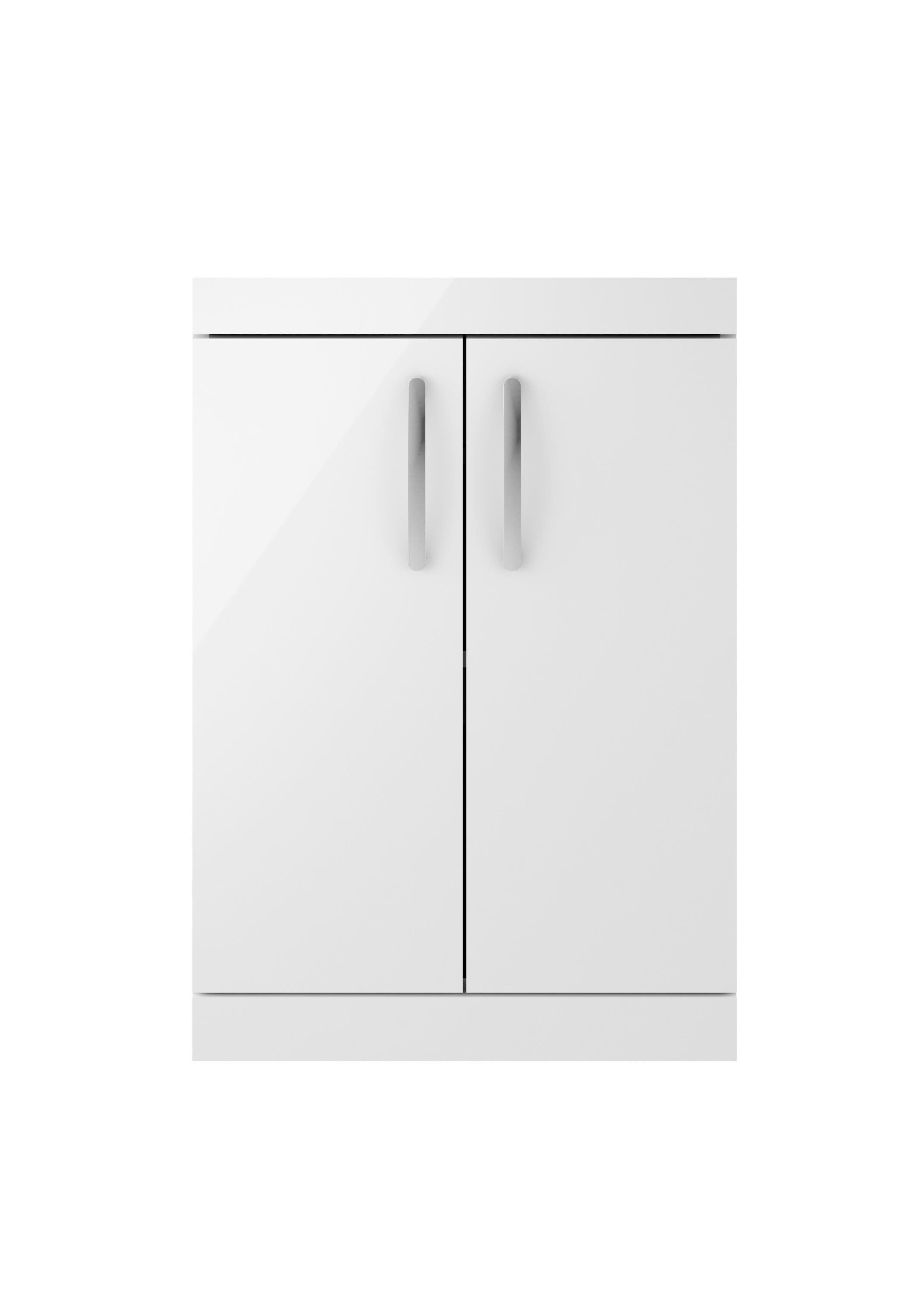 Hudson Reed Athena Floor Standing Vanity Unit, Durable 2 Soft Close Doors Vanity in D Shape Handle with Storage for Modern Bathroom in Gloss White Finish, 600mm