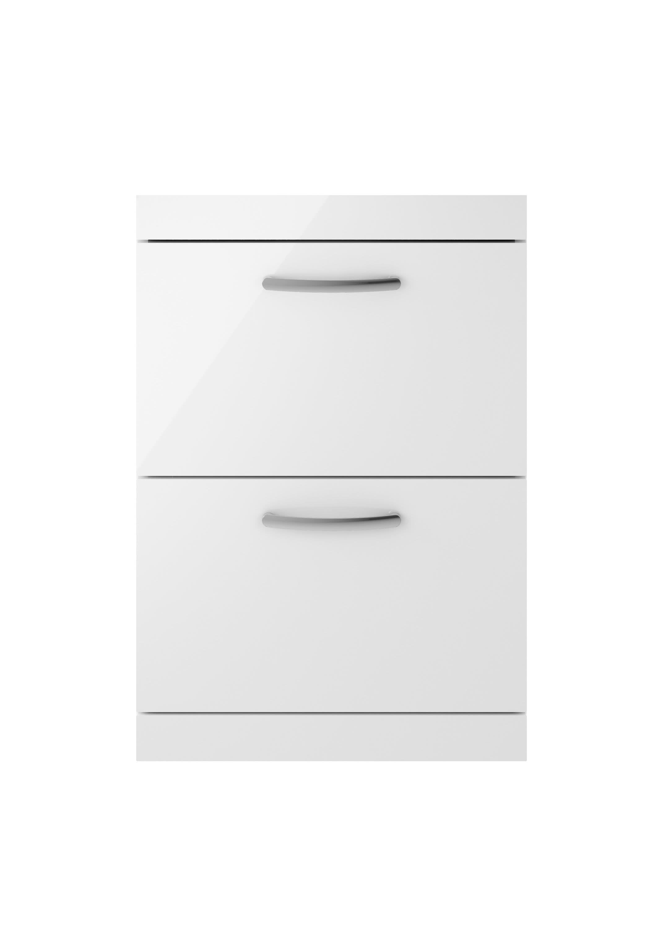 Hudson Reed Athena Floor Standing Vanity Unit, Durable 2 Soft Close Drawers Vanity in D Shape Handle with Storage for Modern Bathroom in Gloss White Finish, 600mm