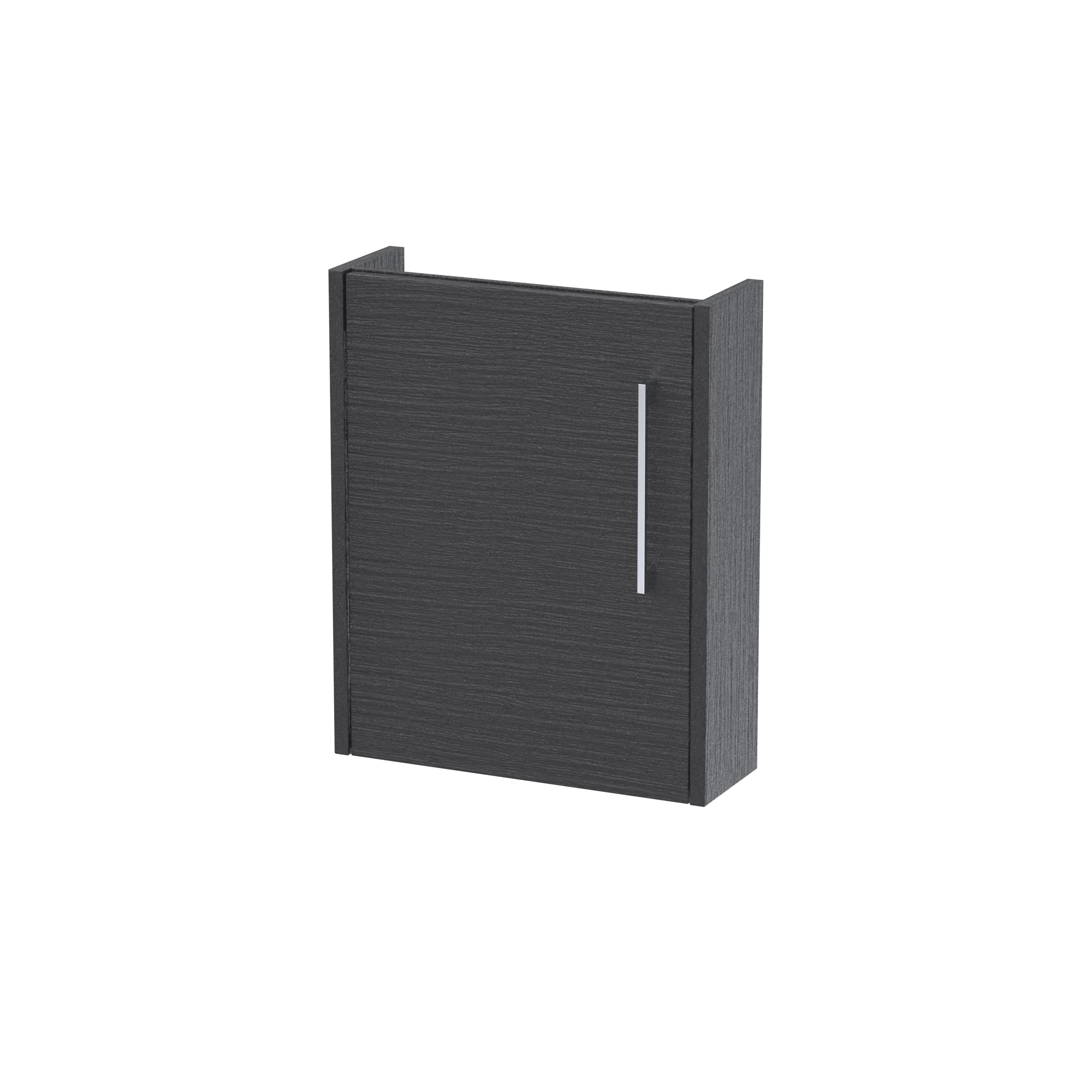 Hudson Reed Juno Compact Wall Hung Vanity Unit, Durable Soft Close Door with D-Handle, Bathroom Vanity with Basin Storage Woodgrain Build in Graphite Grey, 440mm