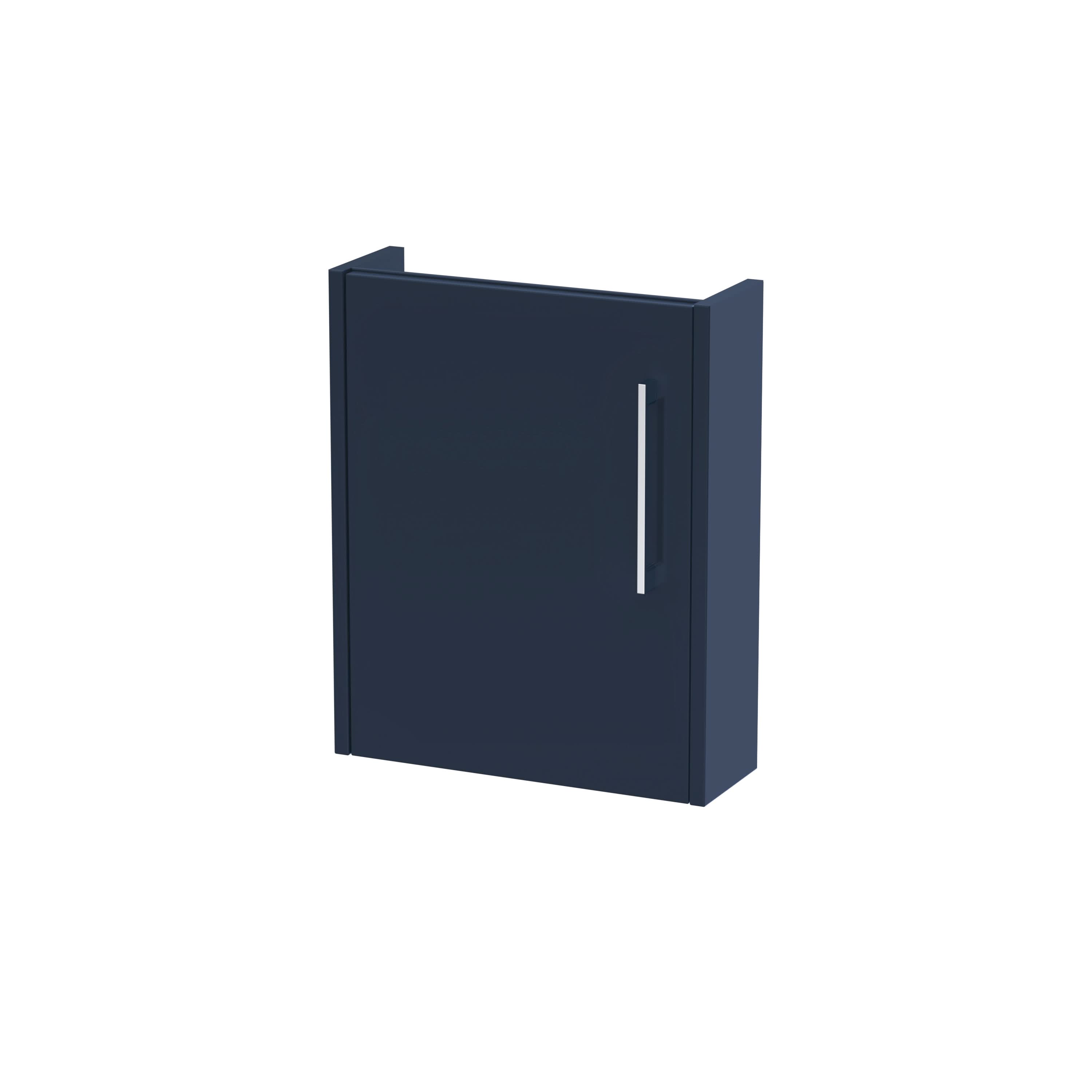 Hudson Reed Juno Compact Wall Hung Vanity Unit, Durable Soft Close Door with D-Handle, Bathroom Vanity with Basin Storage Woodgrain Build in Midnight Blue, 440mm