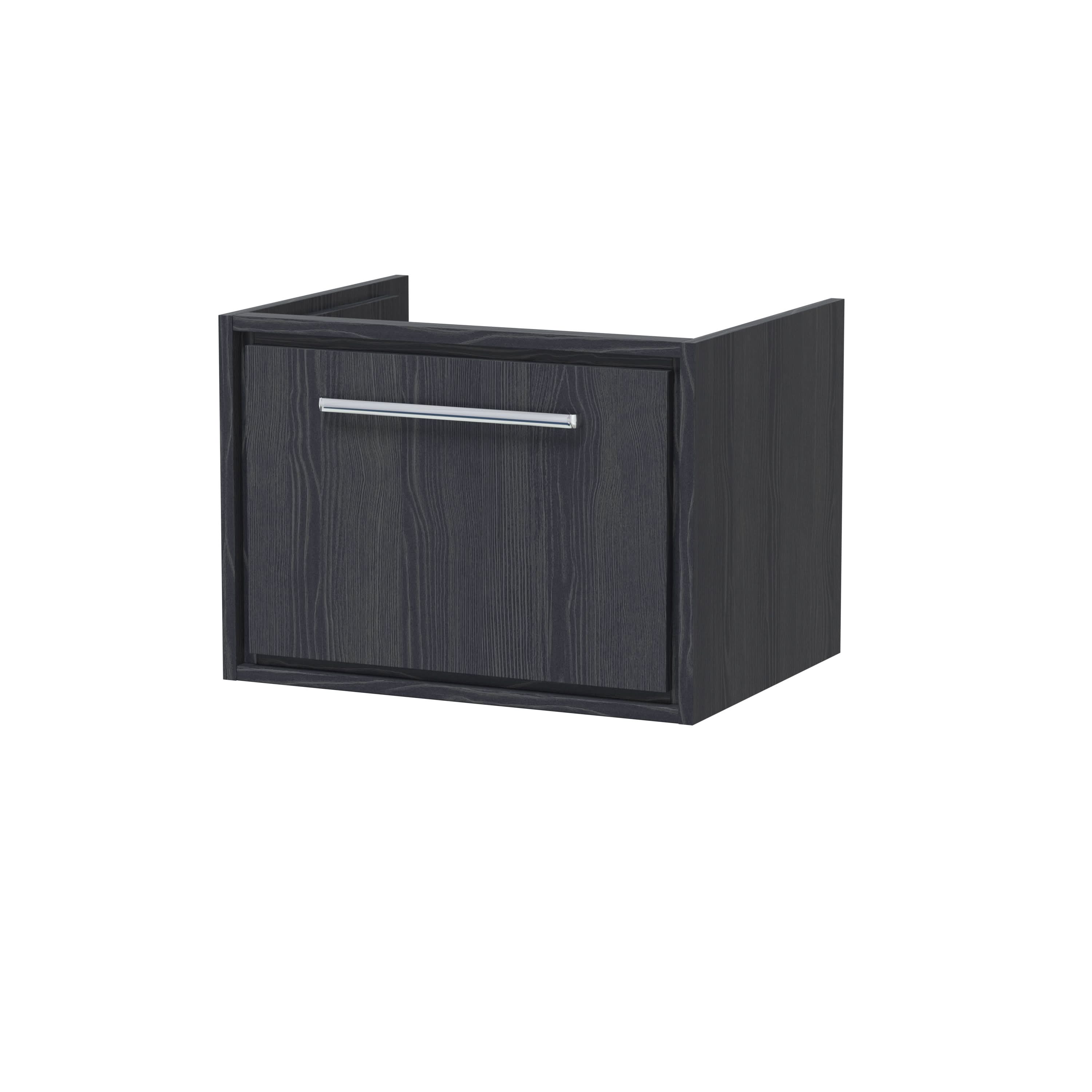 Hudson Reed Lille Wall Hung Single Drawer Vanity Unit, Durable Soft Close Drawer for Modern Bathroom Furniture in Graphite Grey Woodgrain Textured Finish, 600mm