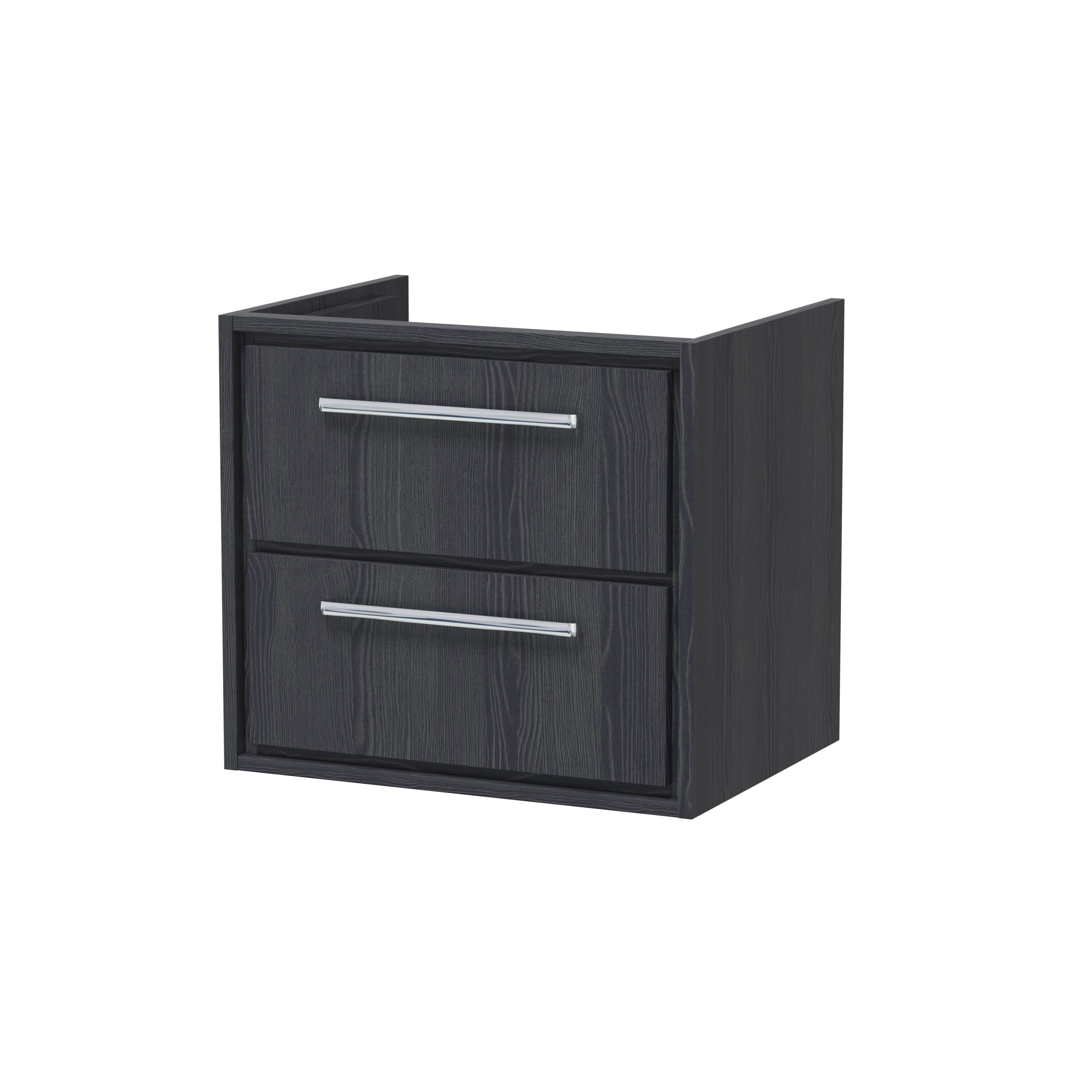 Hudson Reed Lille Wall Hung Double Drawer Vanity Unit, Durable Soft Close Drawer for Modern Bathroom Furniture in Graphite Grey Woodgrain Textured Finish, 600mm