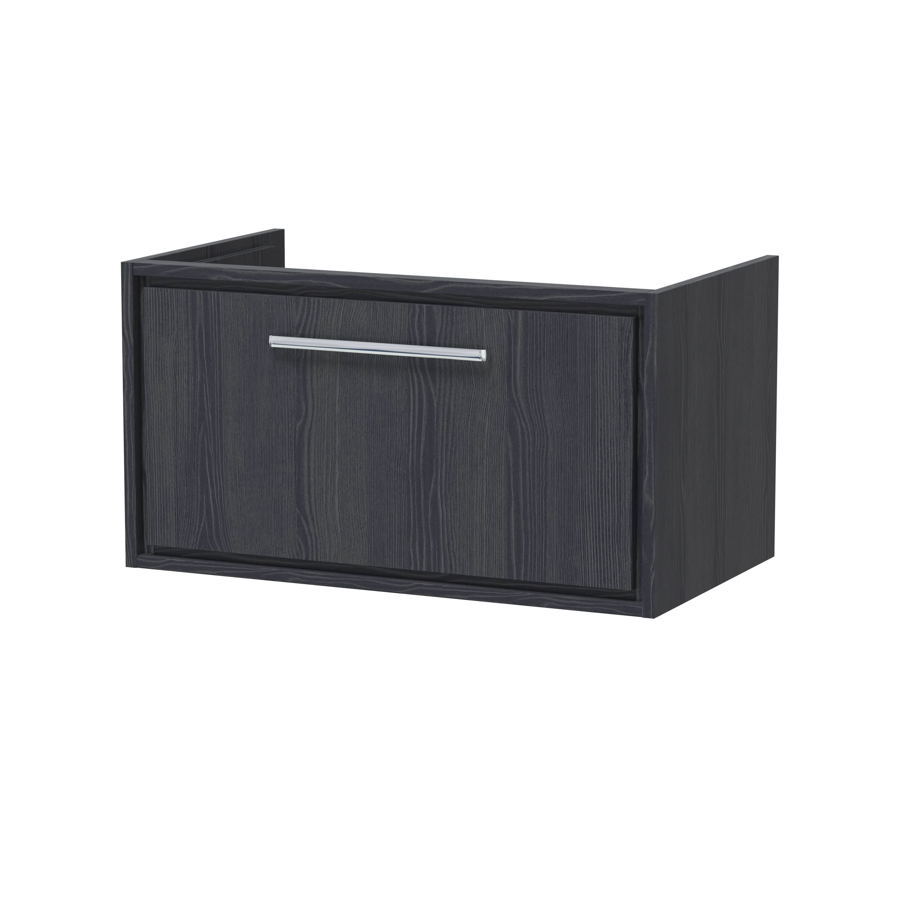 Hudson Reed Lille Wall Hung Single Drawer Vanity Unit, Durable Soft Close Drawer for Modern Bathroom Furniture in Graphite Grey Woodgrain Textured Finish, 800mm