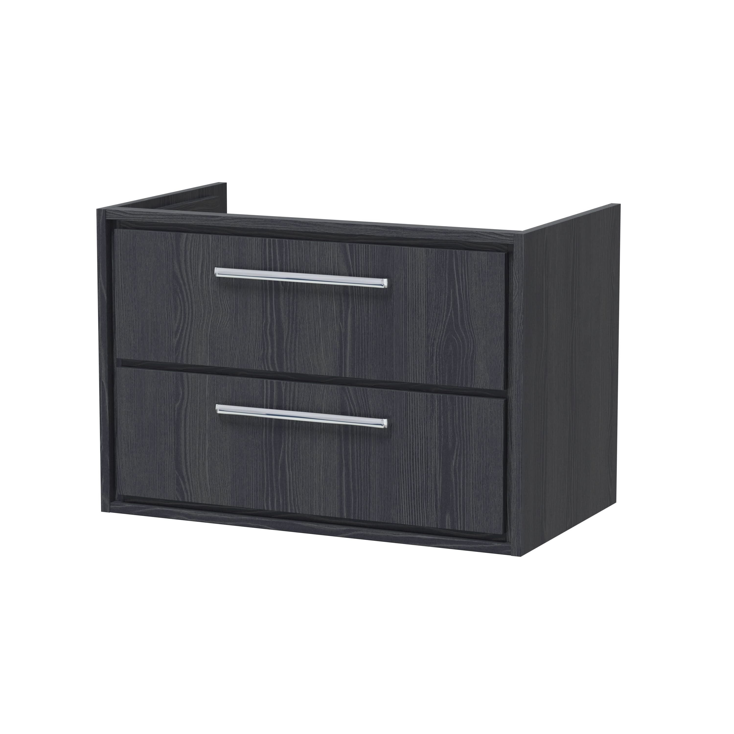 Hudson Reed Lille Wall Hung Double Drawer Vanity Unit, Durable Soft Close Drawer for Modern Bathroom Furniture in Graphite Grey Woodgrain Textured Finish, 800mm