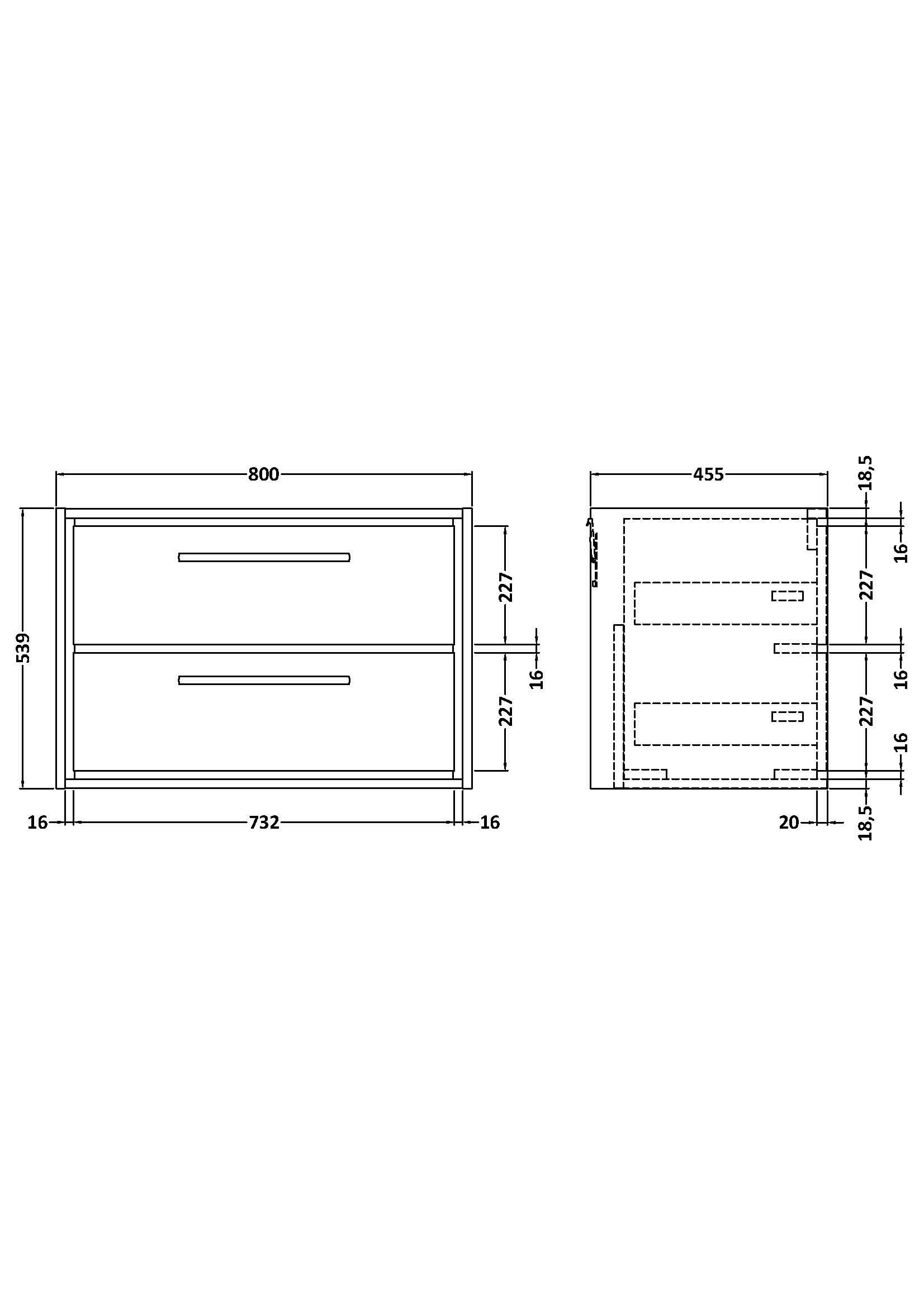 Hudson Reed Lille Wall Hung Double Drawer Vanity Unit, Durable Soft Close Drawer for Modern Bathroom Furniture in Graphite Grey Woodgrain Textured Finish, 800mm