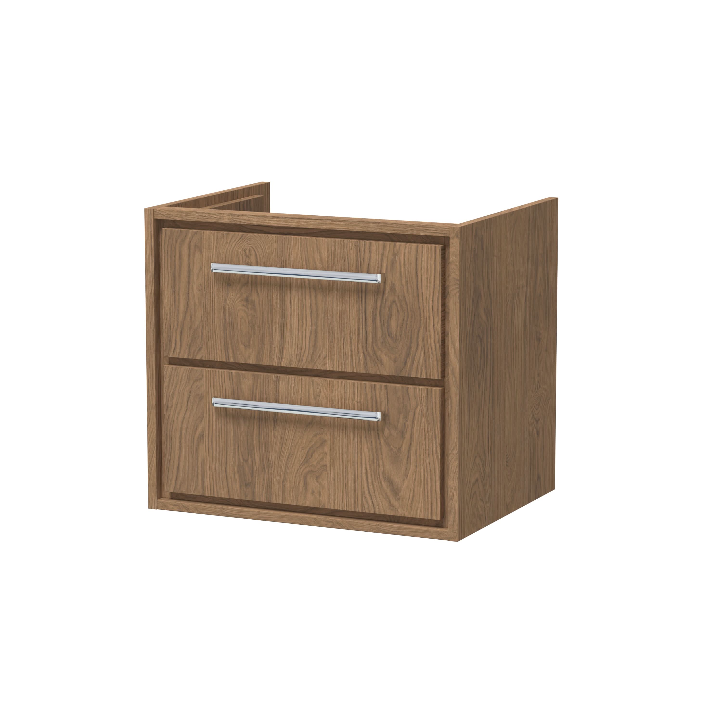 Hudson Reed Lille Wall Hung Double Drawer Vanity Unit, Durable Soft Close Drawer for Modern Bathroom Furniture in Antique Oak Finish, 600mm