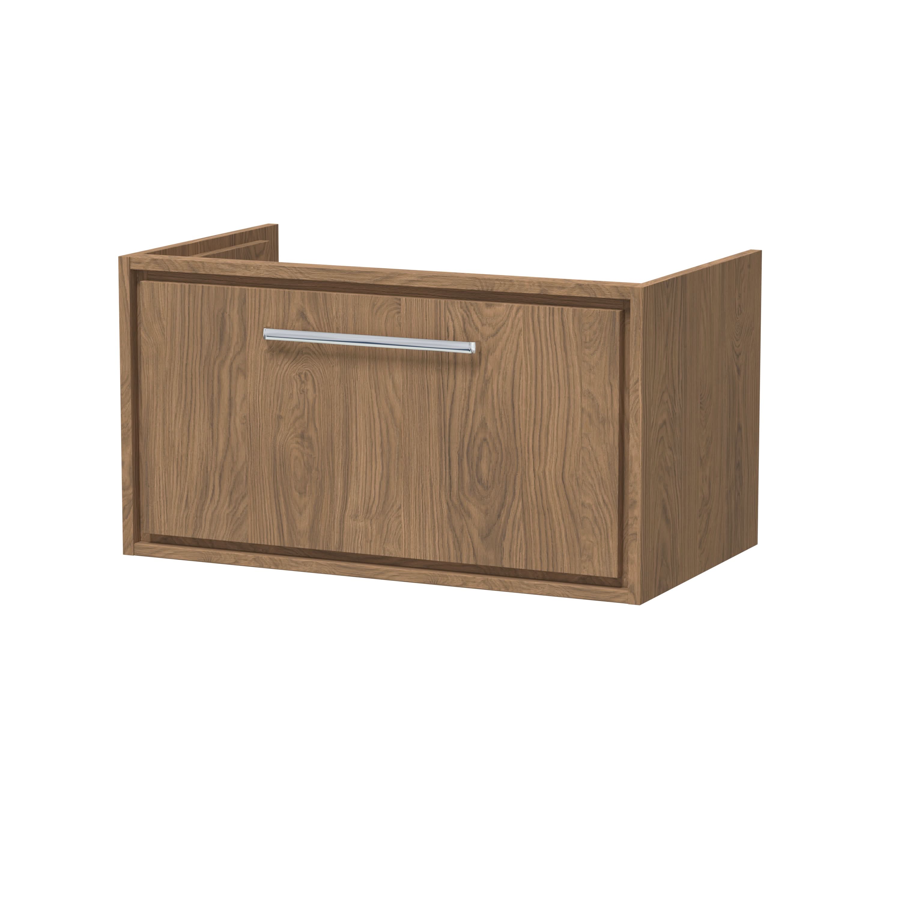 Hudson Reed Lille Wall Hung Single Drawer Vanity Unit, Durable Soft Close Drawer for Modern Bathroom Furniture in Antique Oak Finish, 800mm