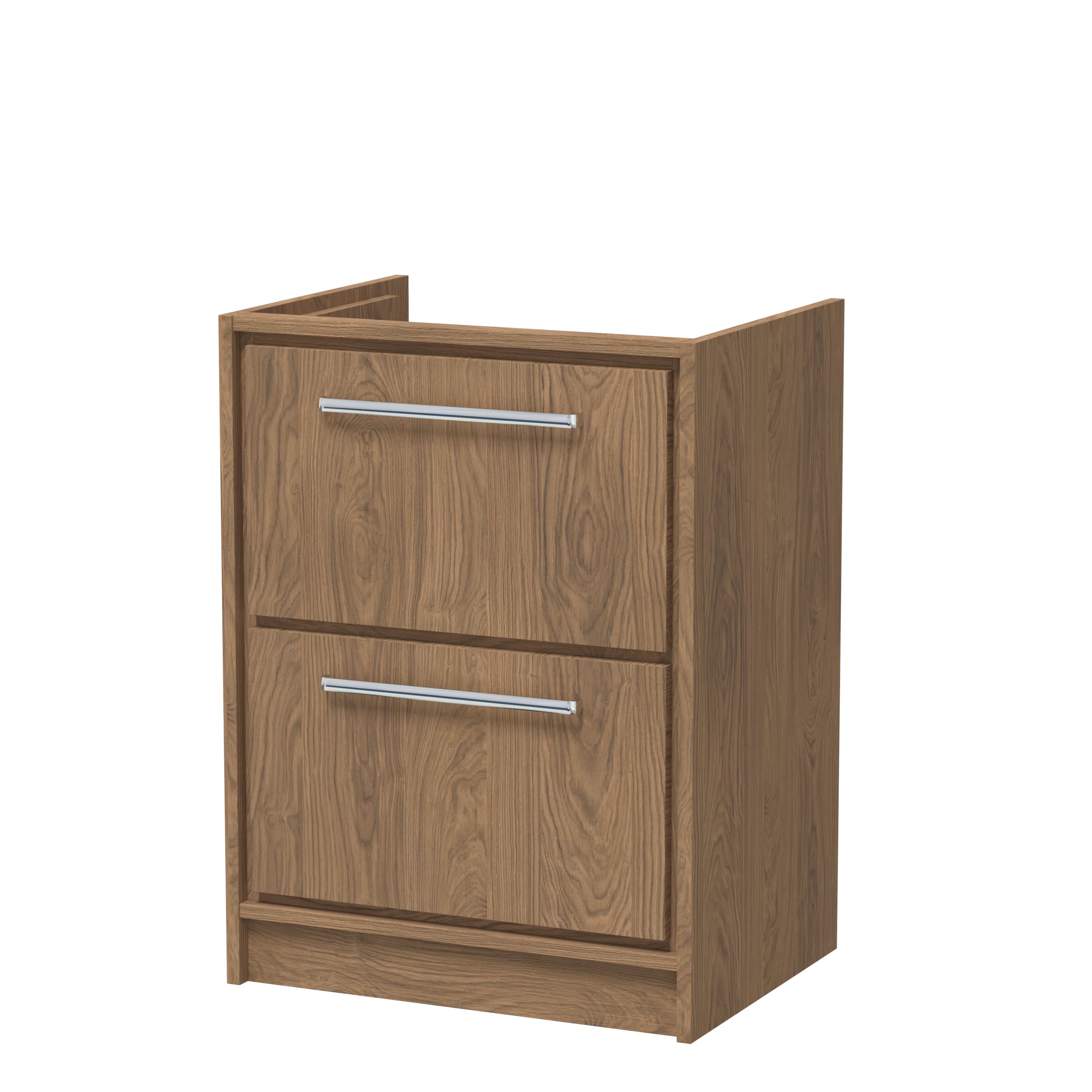 Hudson Reed Lille Floor Standing Double Drawer Vanity Unit, Durable Soft Close Drawer for Modern Bathroom Furniture in Antique Oak Finish, 600mm