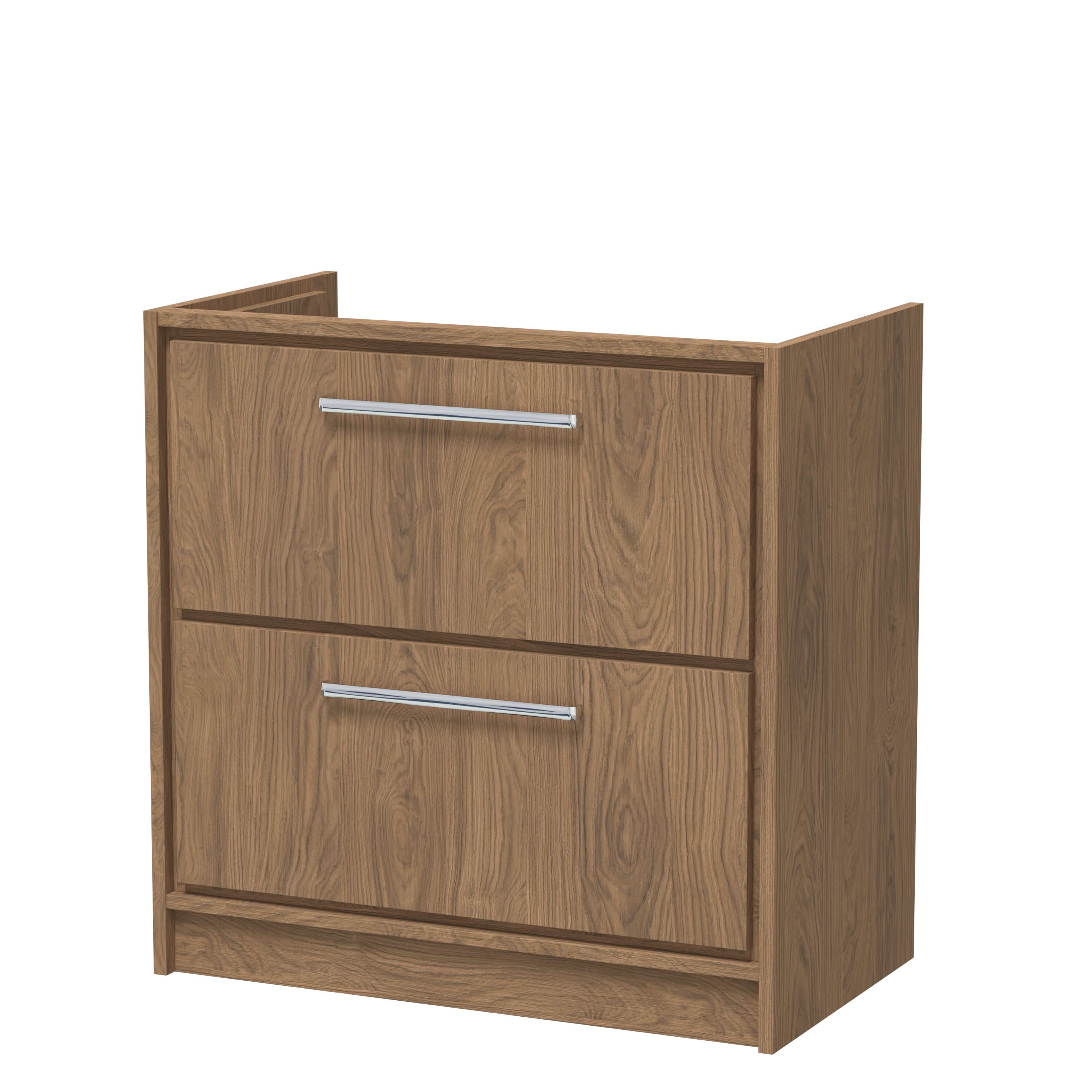 Hudson Reed Lille Floor Standing Double Drawer Vanity Unit, Durable Soft Close Drawer for Modern Bathroom Furniture in Antique Oak Finish, 800mm