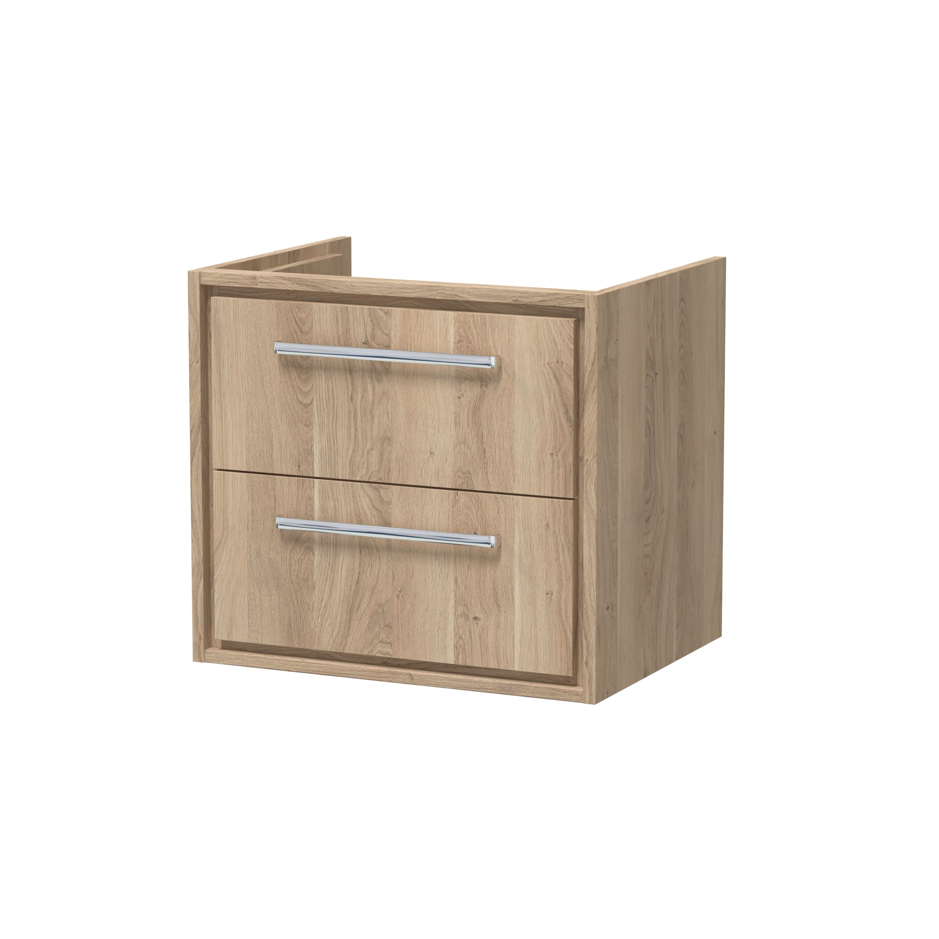 Hudson Reed Lille Wall Hung Double Drawer Vanity Unit, Durable Soft Close Drawer for Modern Bathroom Furniture in Bleached Oak Finish, 600mm