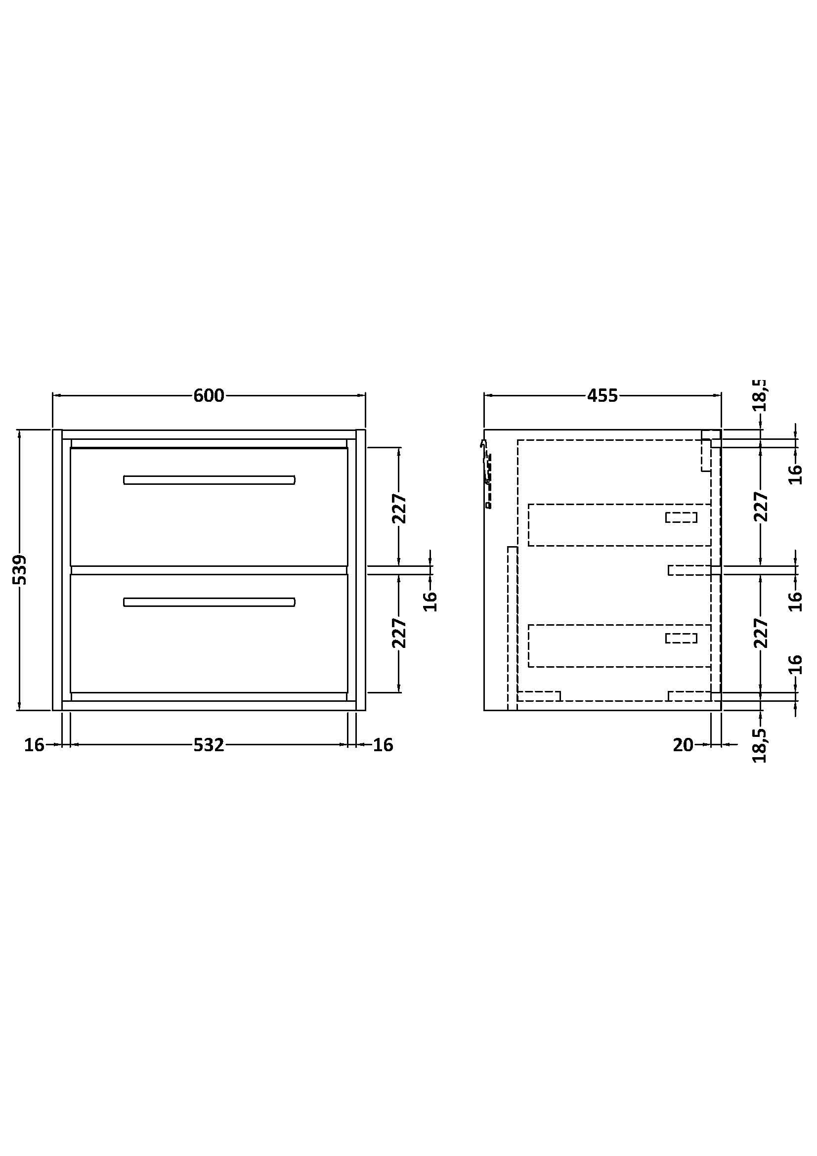 Hudson Reed Lille Wall Hung Double Drawer Vanity Unit, Durable Soft Close Drawer for Modern Bathroom Furniture in Bleached Oak Finish, 600mm
