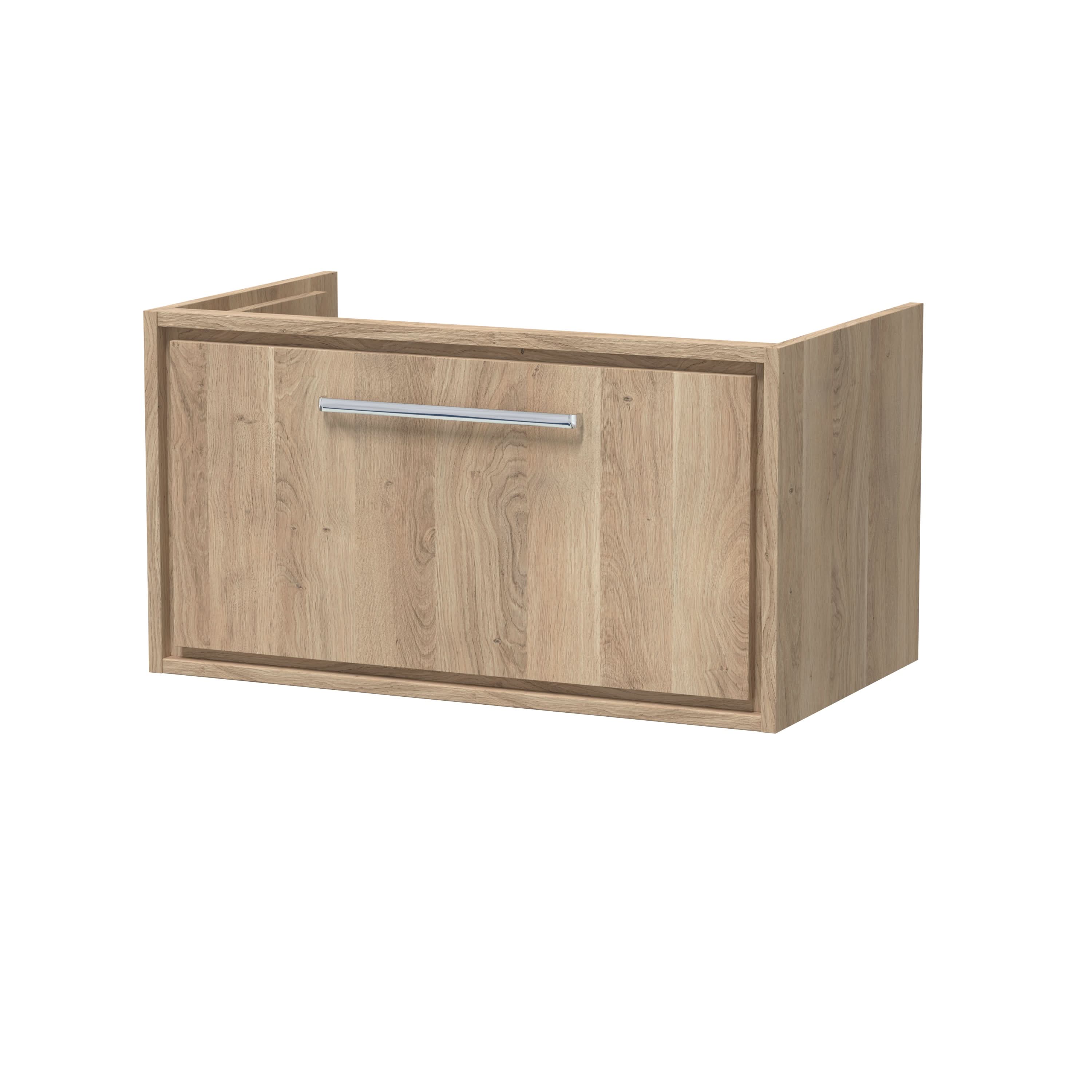 Hudson Reed Lille Wall Hung Single Drawer Vanity Unit, Durable Soft Close Drawer for Modern Bathroom Furniture in Bleached Oak Finish, 800mm