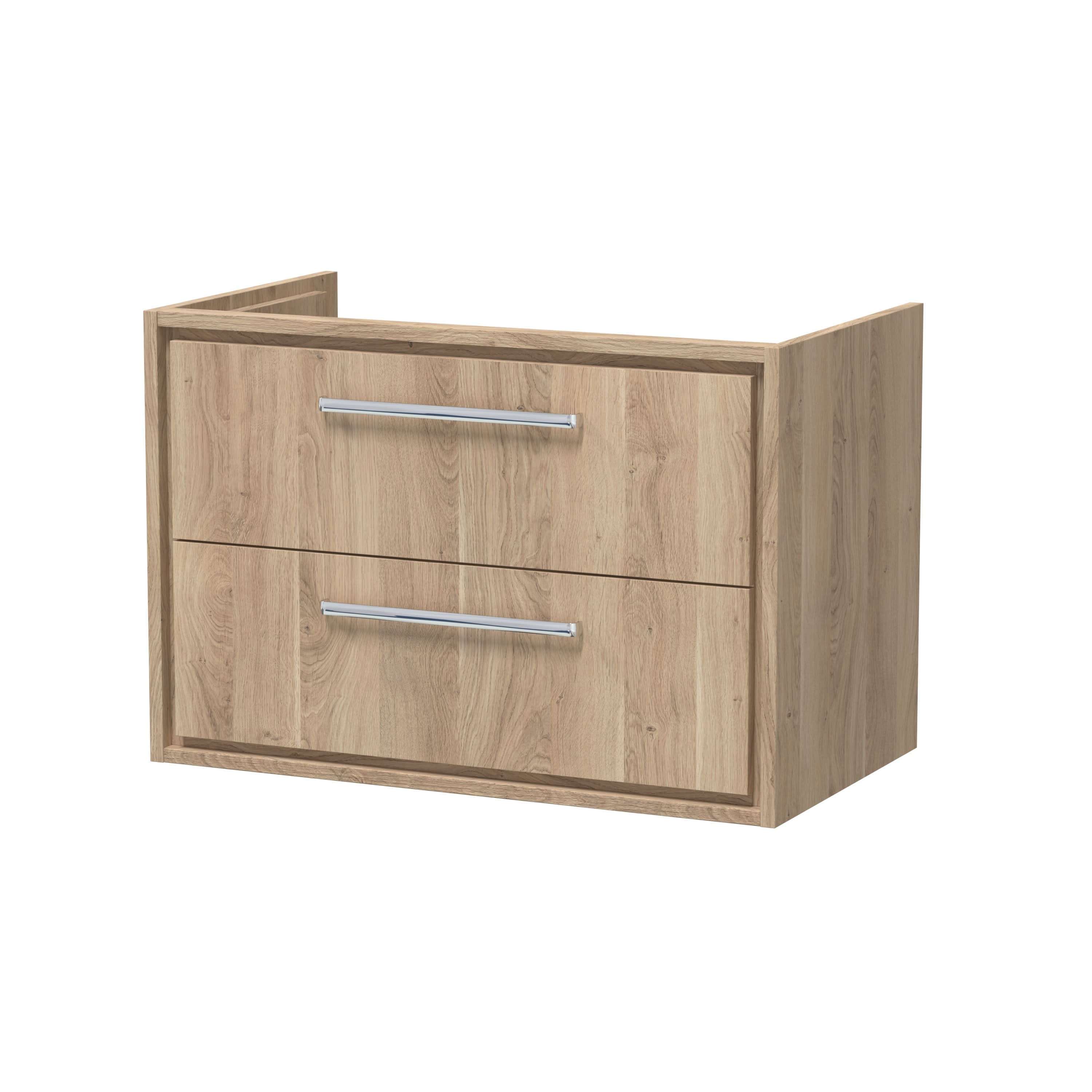 Hudson Reed Lille Wall Hung Double Drawer Vanity Unit, Durable Soft Close Drawer for Modern Bathroom Furniture in Bleached Oak Finish, 800mm