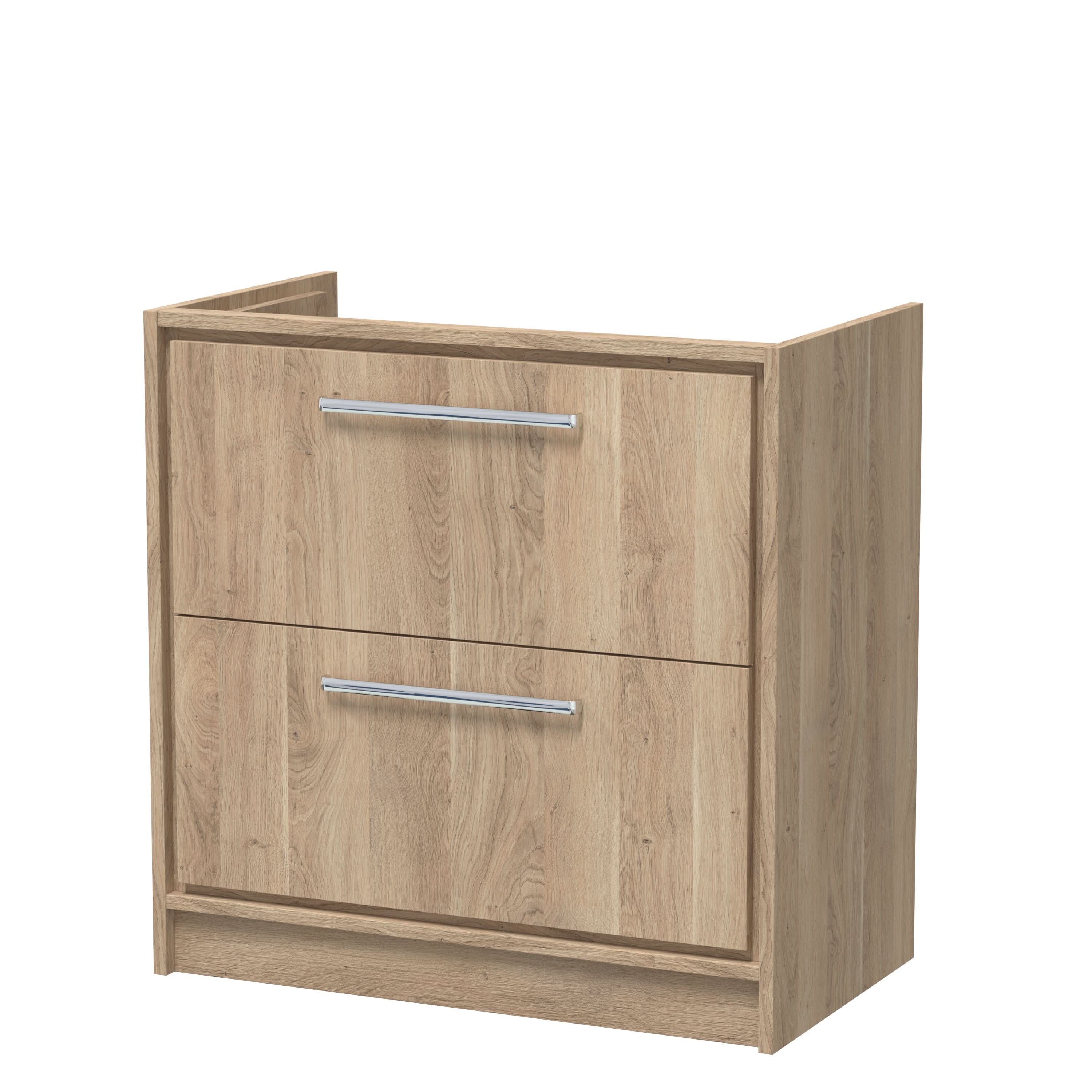 Hudson Reed Lille Floor Standing Double Drawer Vanity Unit, Durable Soft Close Drawer for Modern Bathroom Furniture in Bleached Oak Finish, 800mm