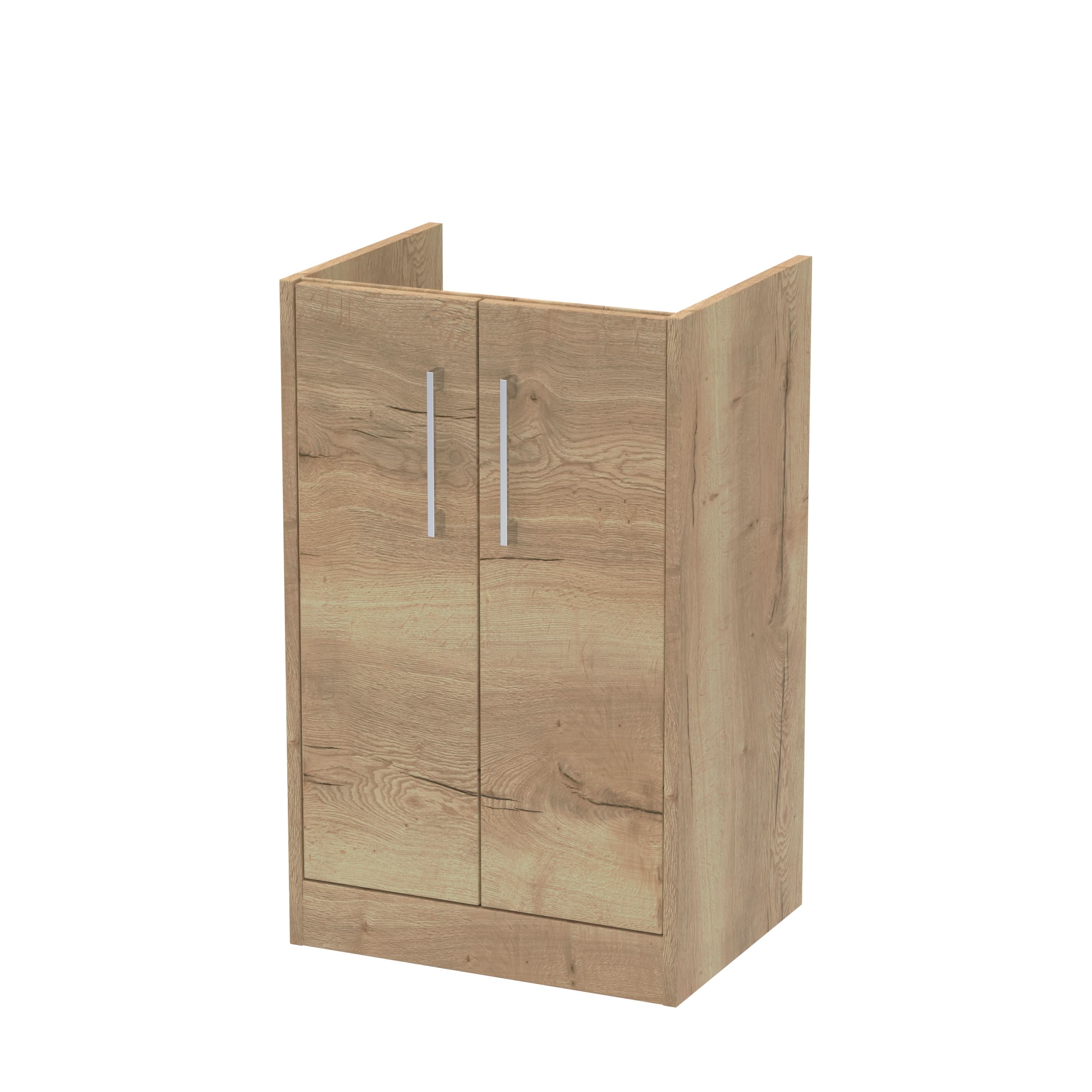 Hudson Reed Juno Floor Standing Vanity Unit, Durable 2 Soft Close Door with D Shape Handle Cabinet for Compact Bathroom in Autumn Oak Textured Woodgrain Finish, 500mm