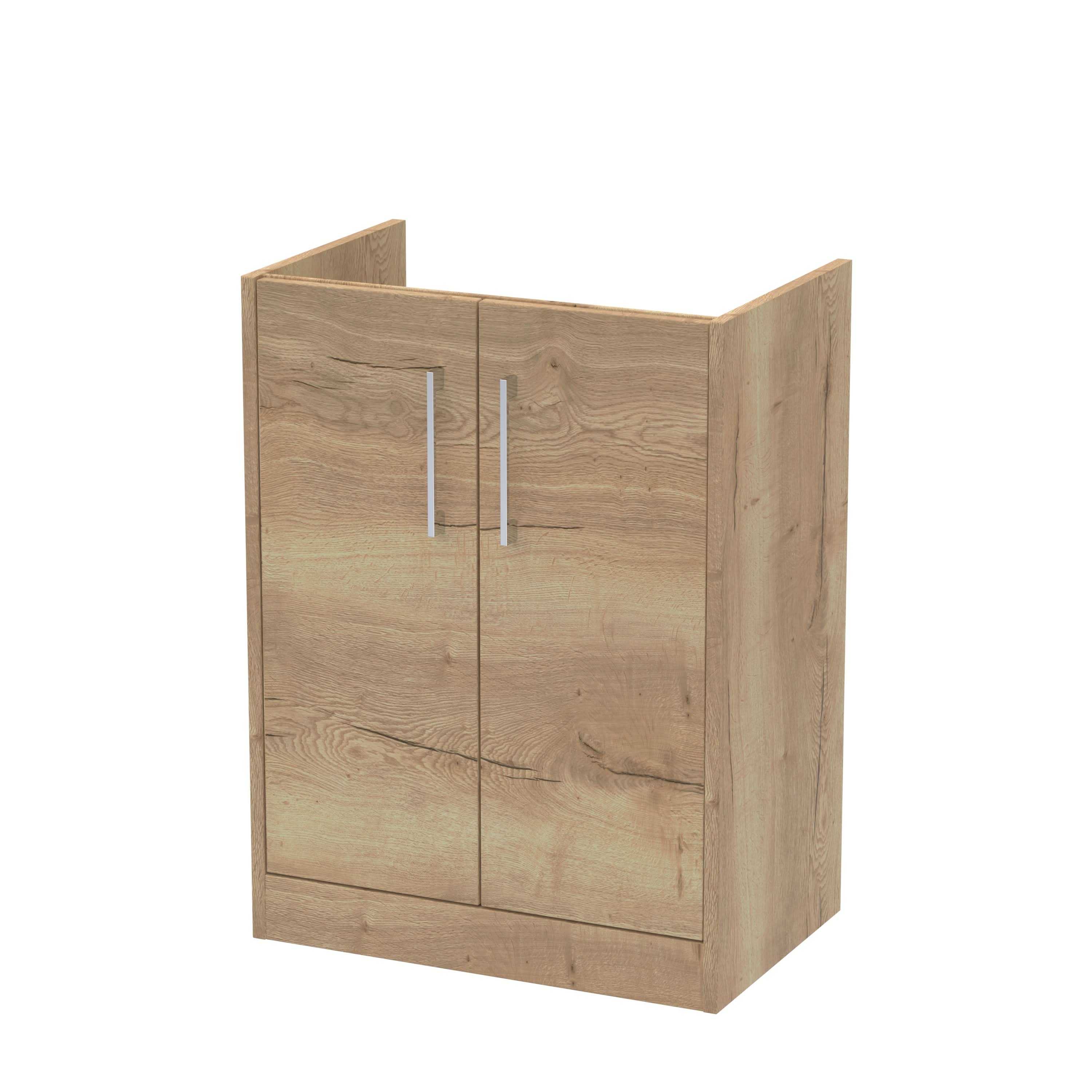 Hudson Reed Juno Floor Standing Vanity Unit, Durable 2 Soft Close Door with D Shape Handle Cabinet for Compact Bathroom in Autumn Oak Textured Woodgrain Finish, 600mm