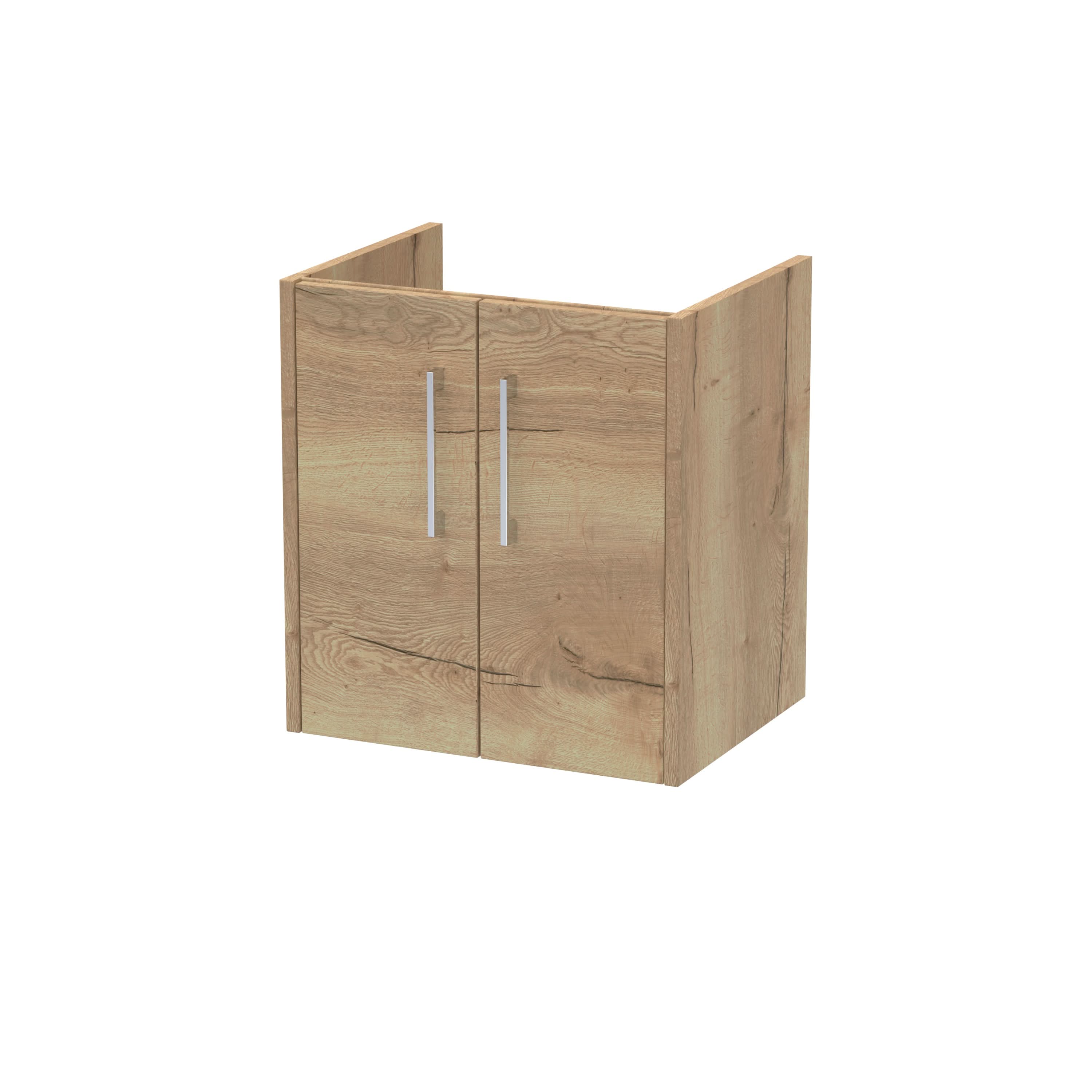 Hudson Reed Juno Wall Hung Vanity Unit, Durable 2 Soft Close Door with D Shape Handle Cabinet for Compact Bathroom in Autumn Oak Textured Woodgrain Finish, 500mm