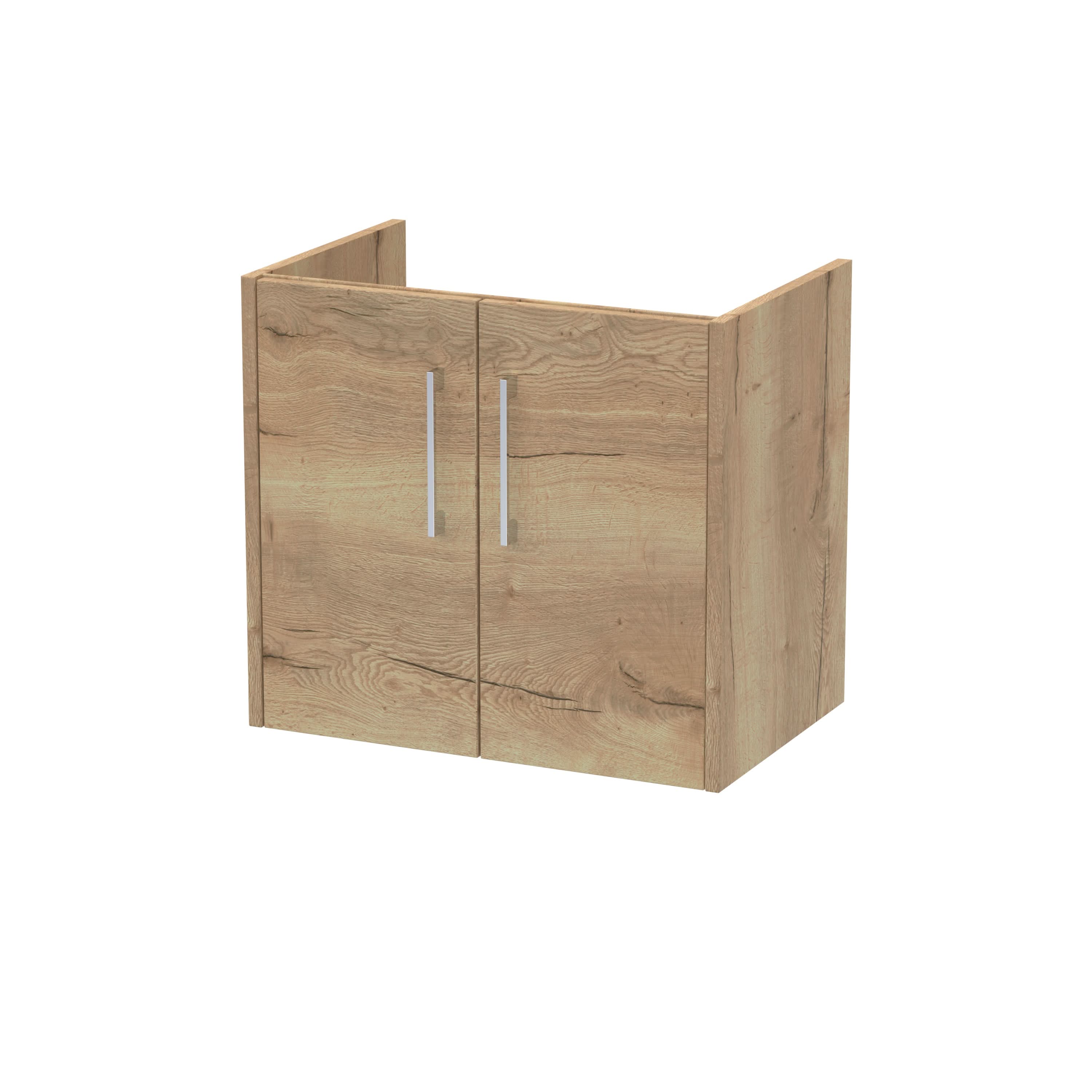 Hudson Reed Juno Wall Hung Vanity Unit, Durable 2 Soft Close Door with D Shape Handle Cabinet for Compact Bathroom in Autumn Oak Textured Woodgrain Finish, 600mm