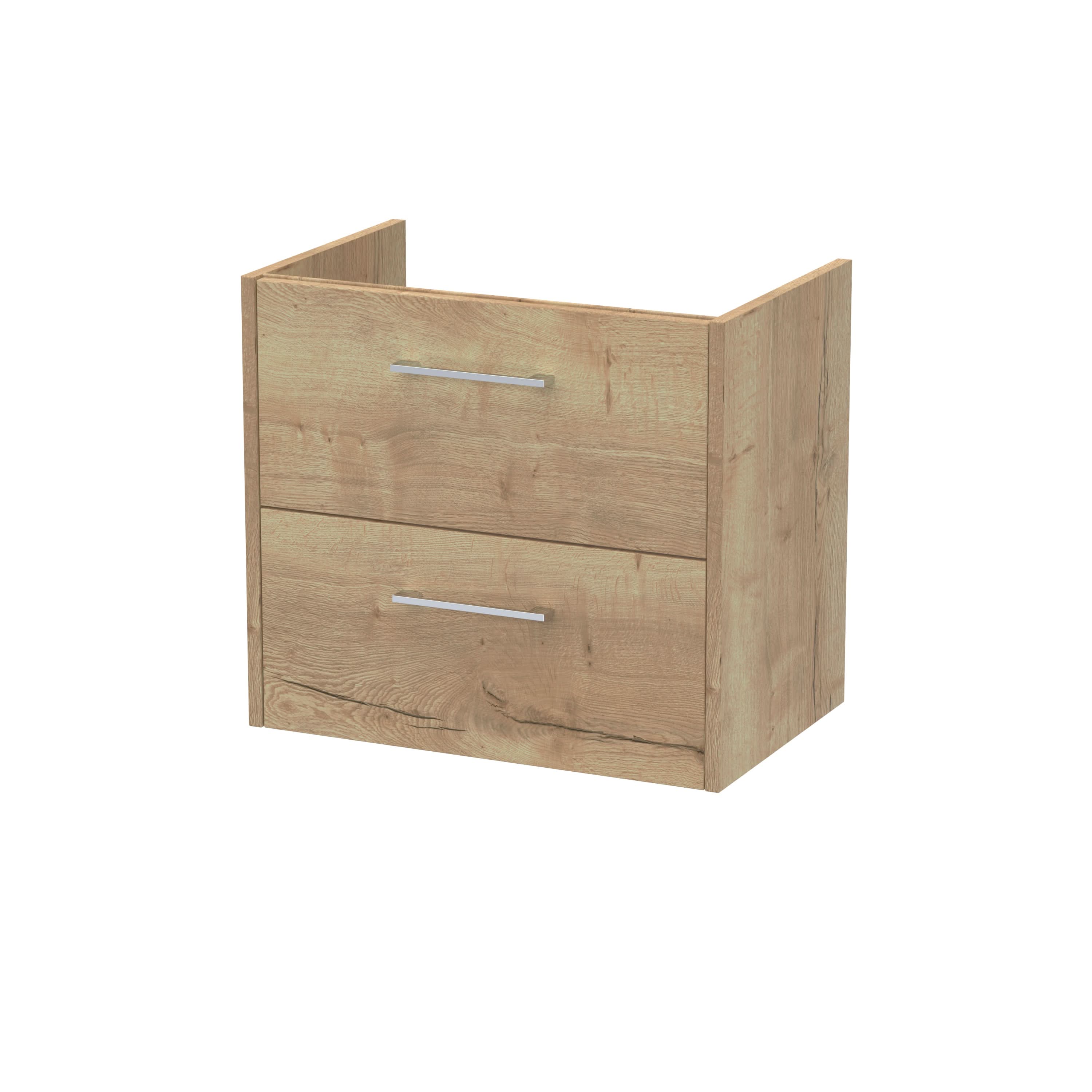 Hudson Reed Juno Wall Hung Vanity Unit, Durable 2 Soft Close Drawer with D Shape Handle Cabinet for Compact Bathroom in Autumn Oak Textured Woodgrain Finish, 600mm