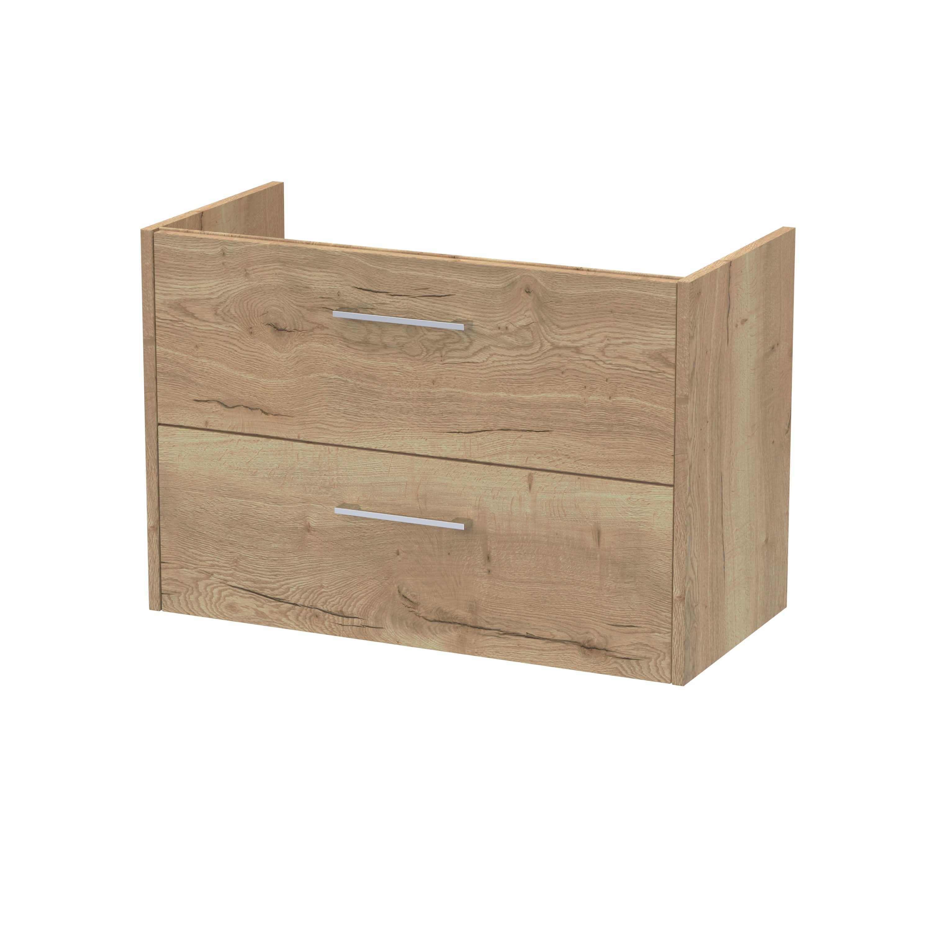 Hudson Reed Juno Wall Hung Vanity Unit, Durable 2 Soft Close Door with D Shape Handle Cabinet for Compact Bathroom in Autumn Oak Textured Woodgrain Finish, 800mm