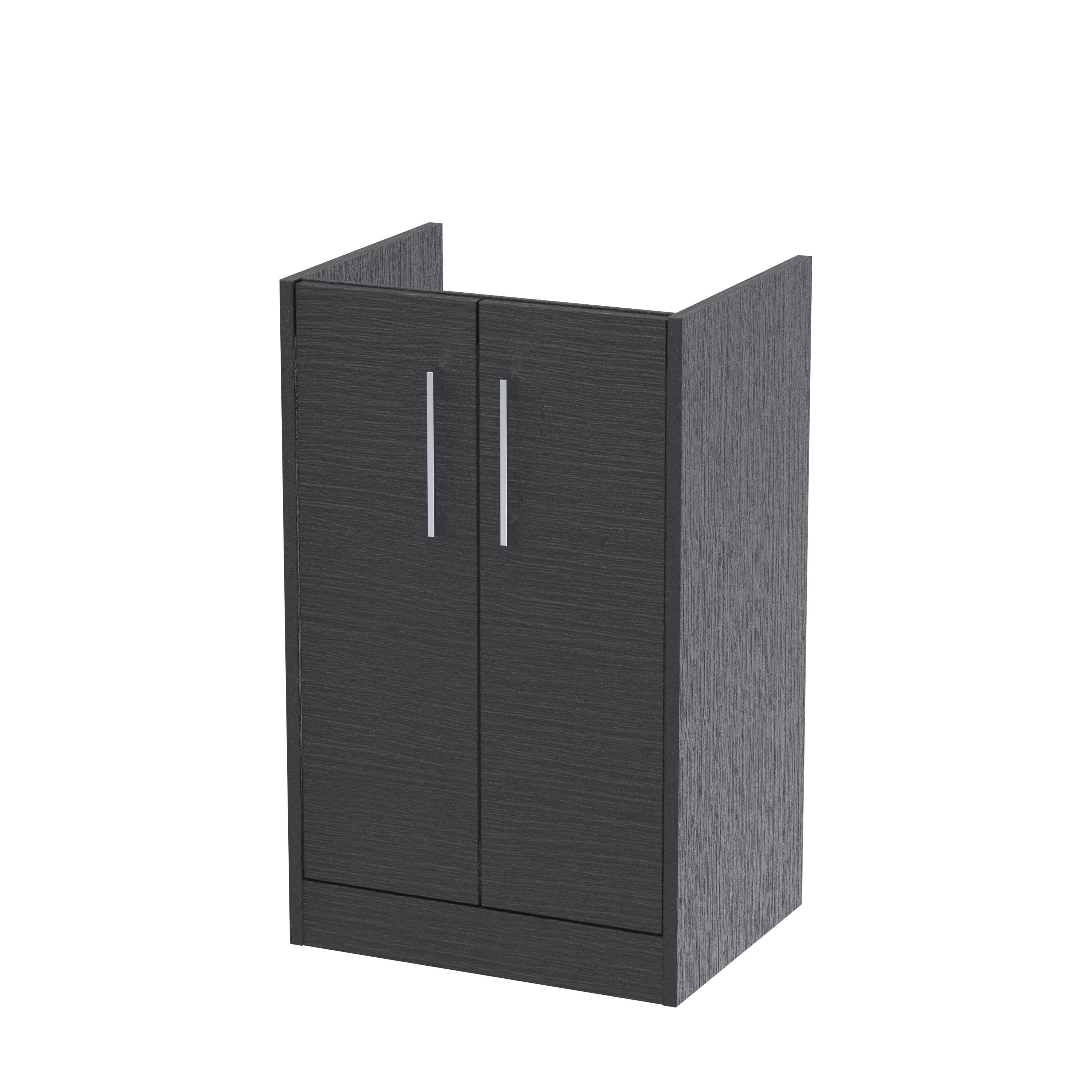 Hudson Reed Juno Floor Standing Vanity Unit, Durable 2 Soft Close Door with D Shape Handle Cabinet for Compact Bathroom in Graphite Grey Textured Woodgrain Finish, 500mm