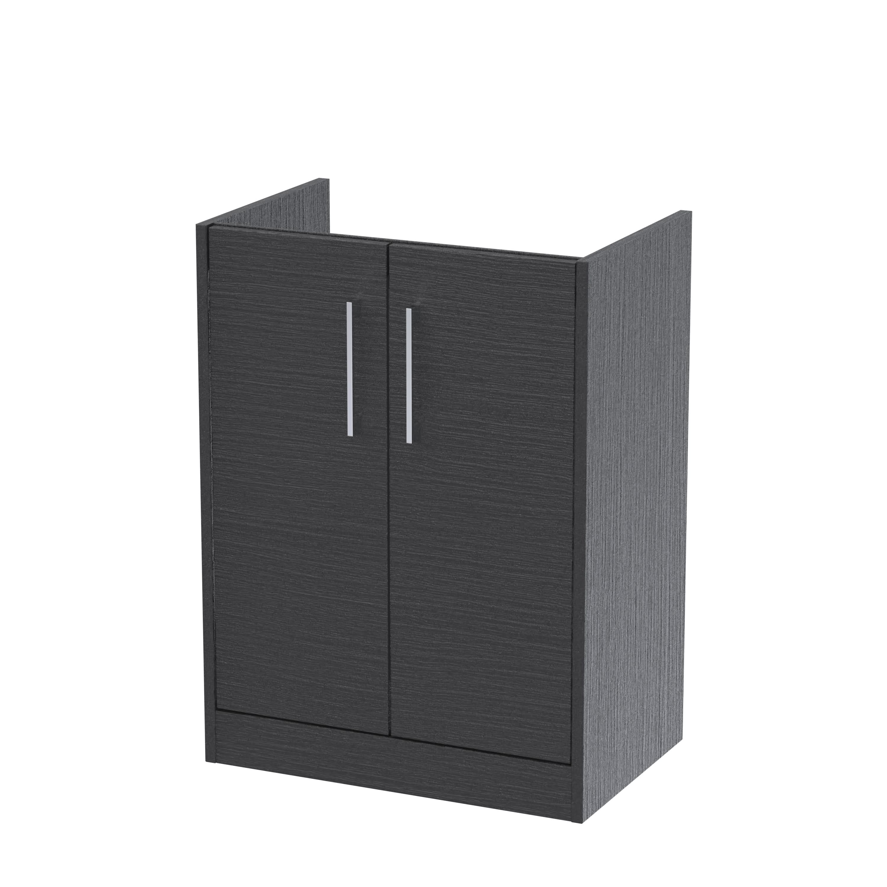 Hudson Reed Juno Floor Standing Vanity Unit, Durable 2 Soft Close Door with D Shape Handle Cabinet for Compact Bathroom in Graphite Grey Textured Woodgrain Finish, 600mm