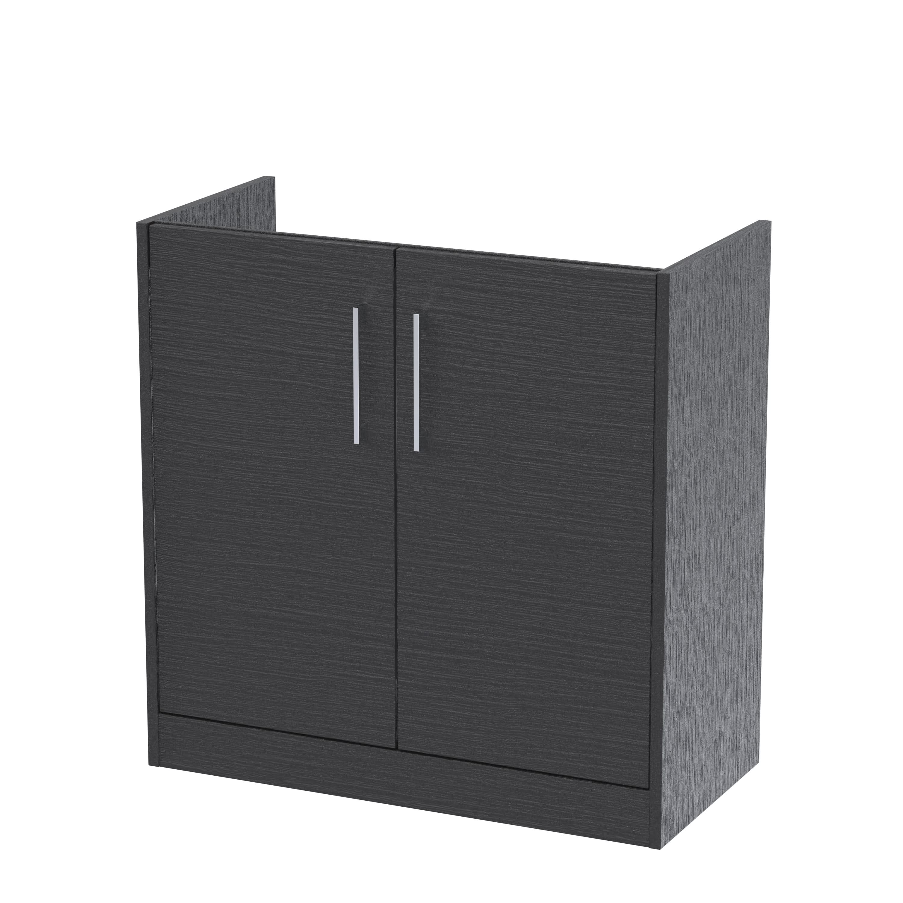 Hudson Reed Juno Floor Standing Vanity Unit, Durable 2 Soft Close Door with D Shape Handle Cabinet for Compact Bathroom in Graphite Grey Textured Woodgrain Finish, 800mm