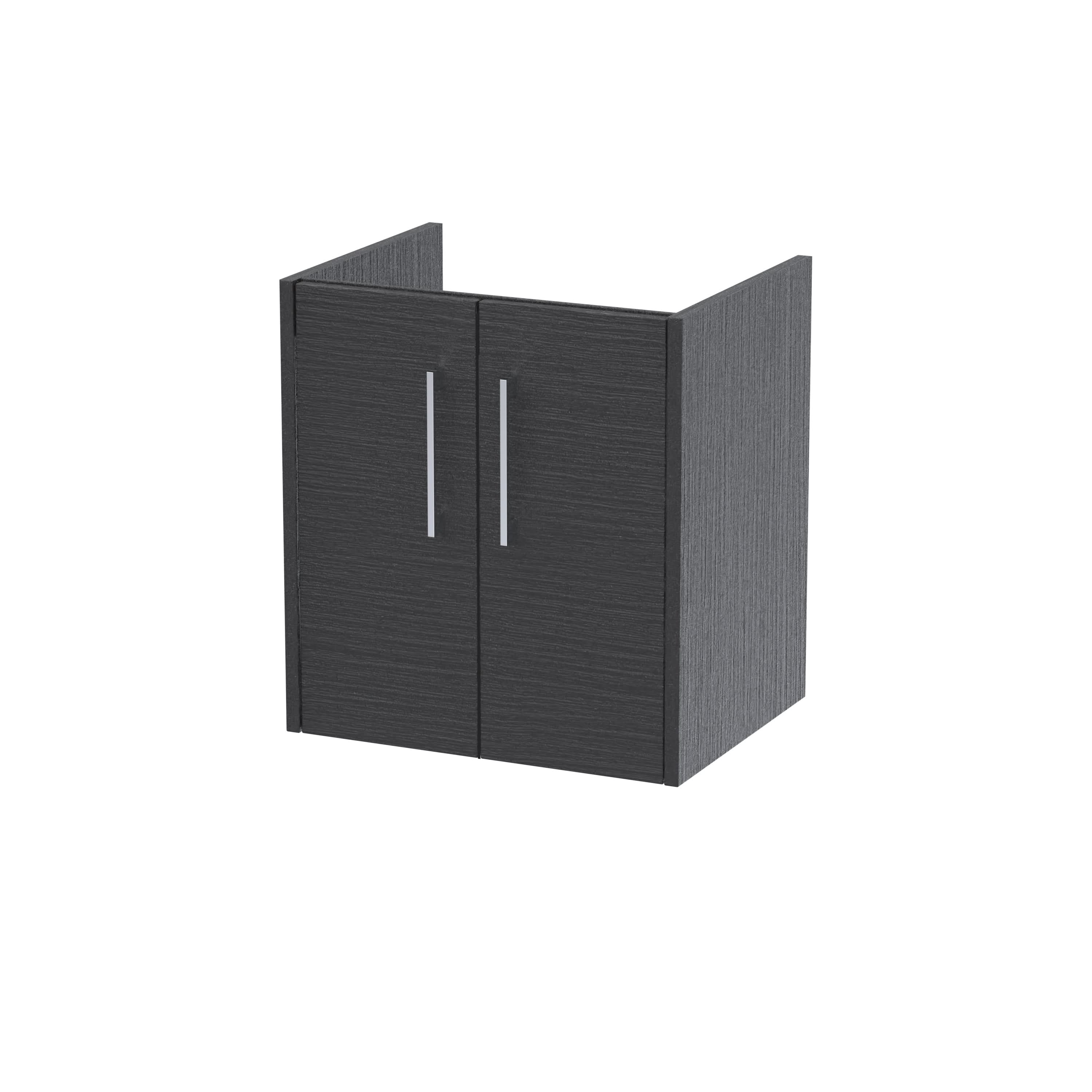 Hudson Reed Juno Wall Hung Vanity Unit, Durable 2 Soft Close Door with D Shape Handle Cabinet for Compact Bathroom in Graphite Grey Textured Woodgrain Finish, 500mm